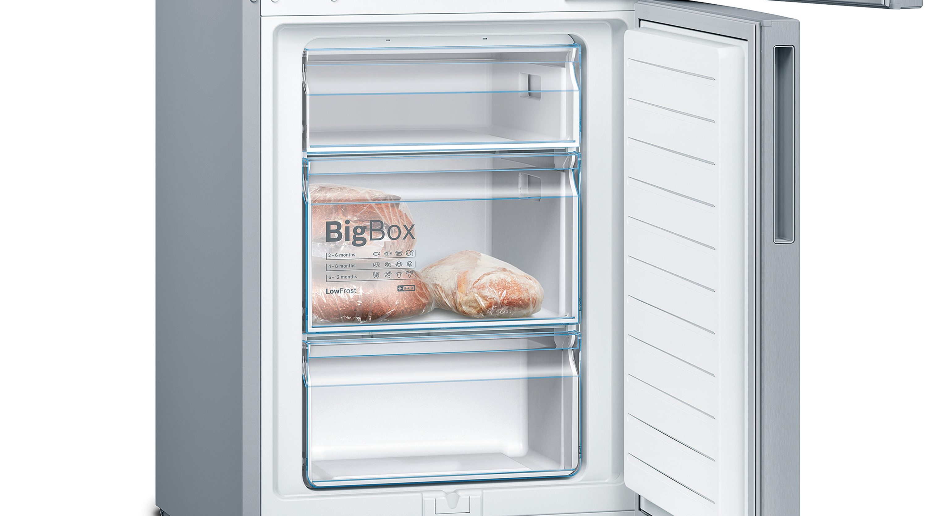 Serija 4, Samostojeći frižider sa zamrzivačem dole, 186 x 60 cm, Izgled nerđajućeg čelika, KGV362LEA