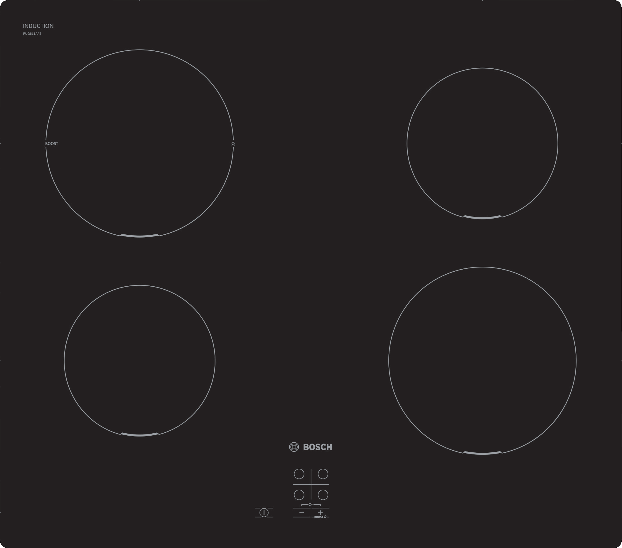 Serija 2, Indukciona ploča za kuvanje, 60 cm, Crna, ugradnja bez okvira, PUG611AA5D