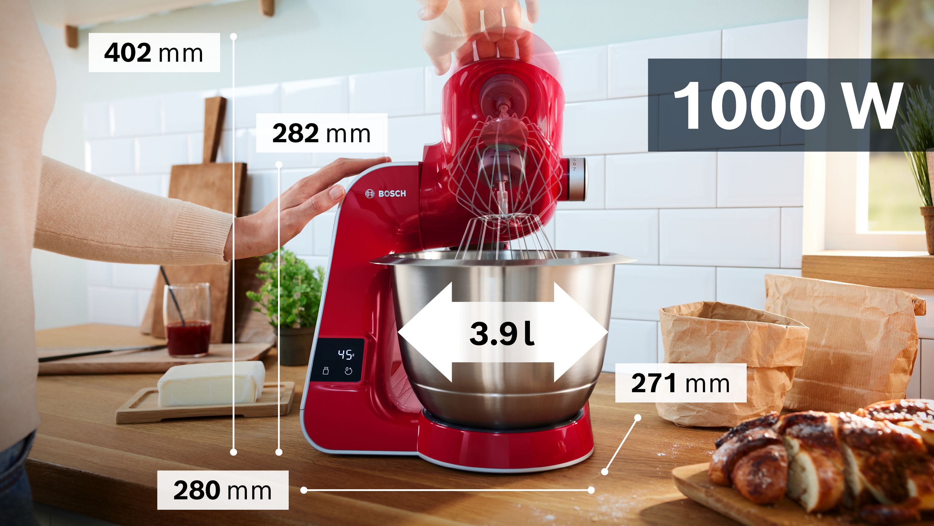 Kuhinjski robot sa integrisanom vagom, MUM5, 1000 W, Crvena, Siva, MUM5X720