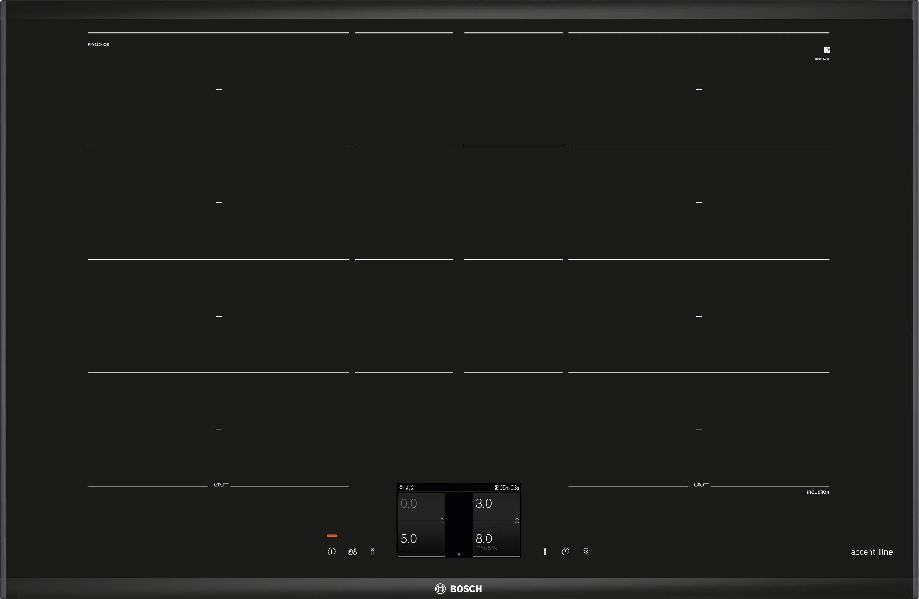 Series 8, Flex induction hob, 80 cm, Black, surface mount with frame, PXY895KX5E