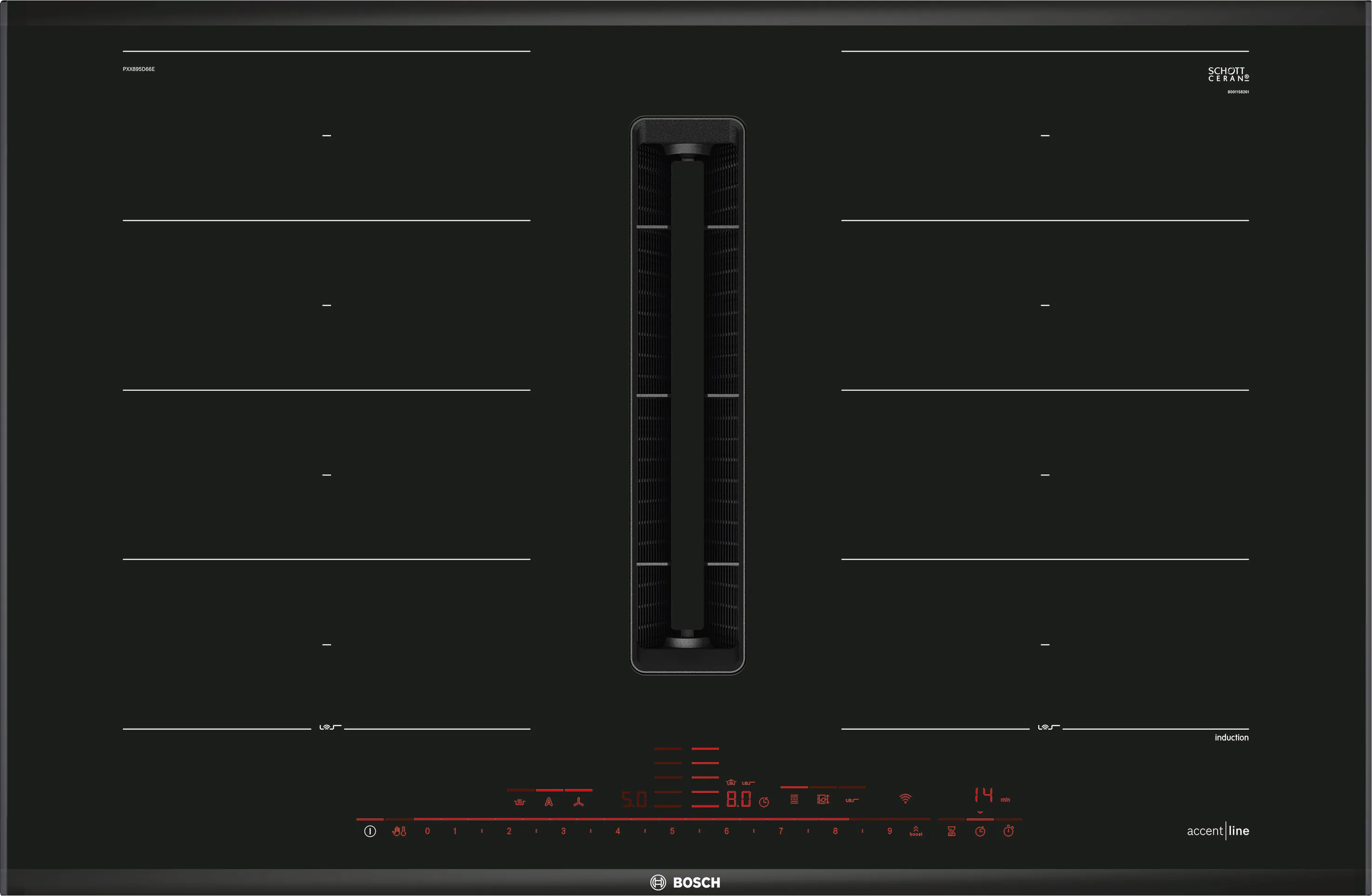 Series 8, Induction hob with integrated ventilation system, 80 cm, surface mount with frame, PXX895D66E