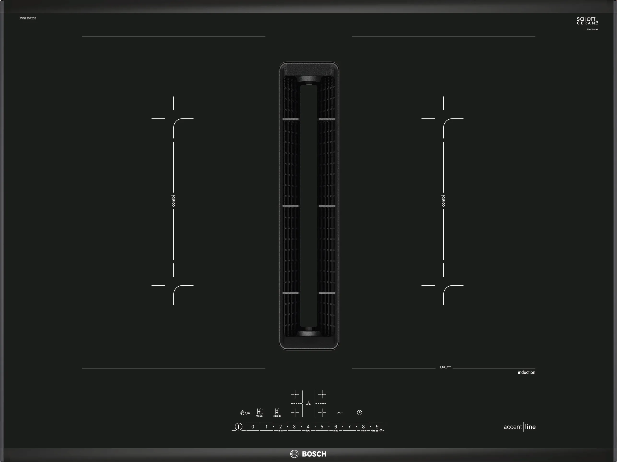 Series 6, Induction hob with integrated ventilation system, 70 cm, surface mount with frame, PVQ795F25E