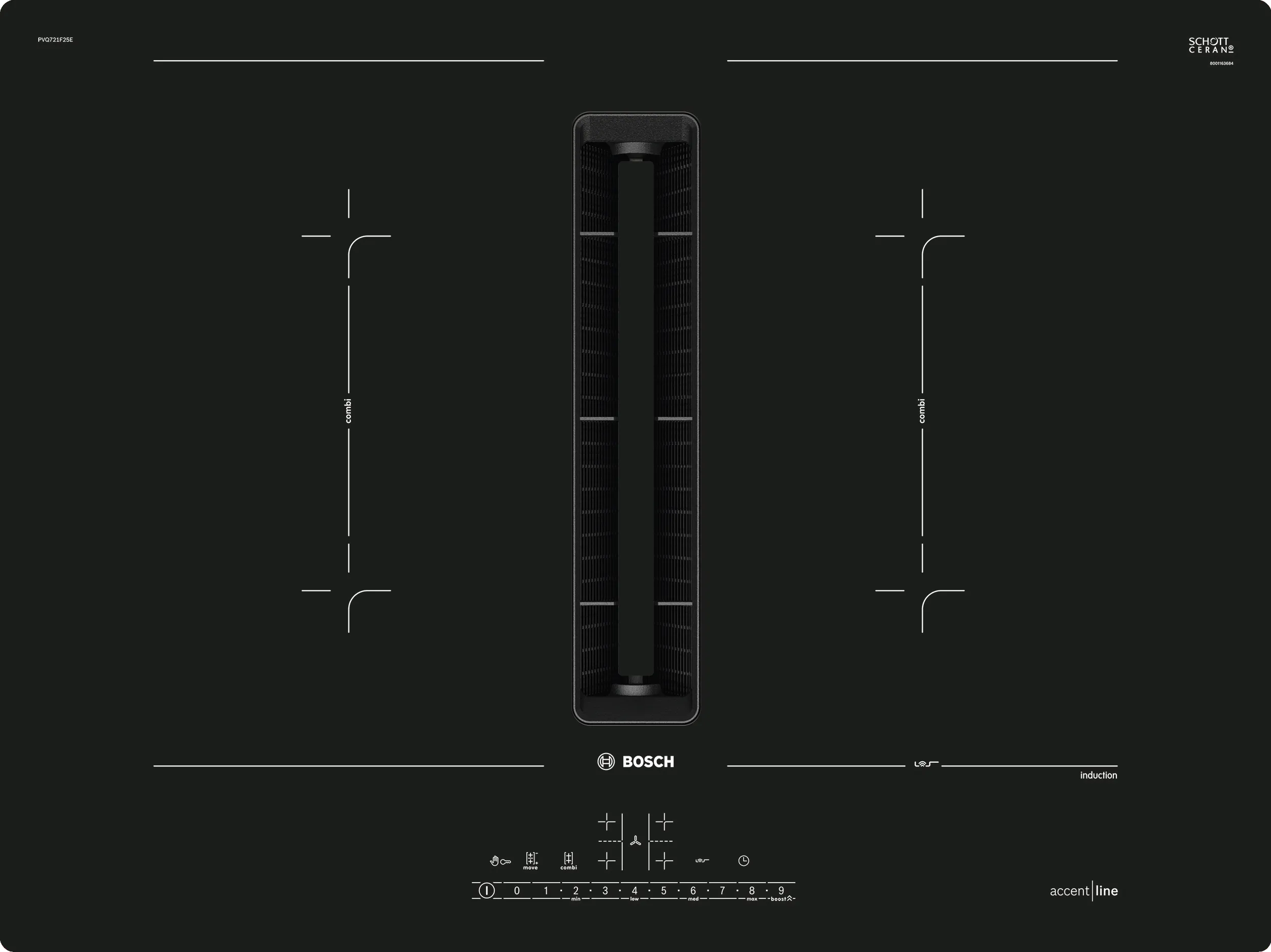 Series 6, Induction hob with integrated ventilation system, 70 cm, flush mount, PVQ721F25E