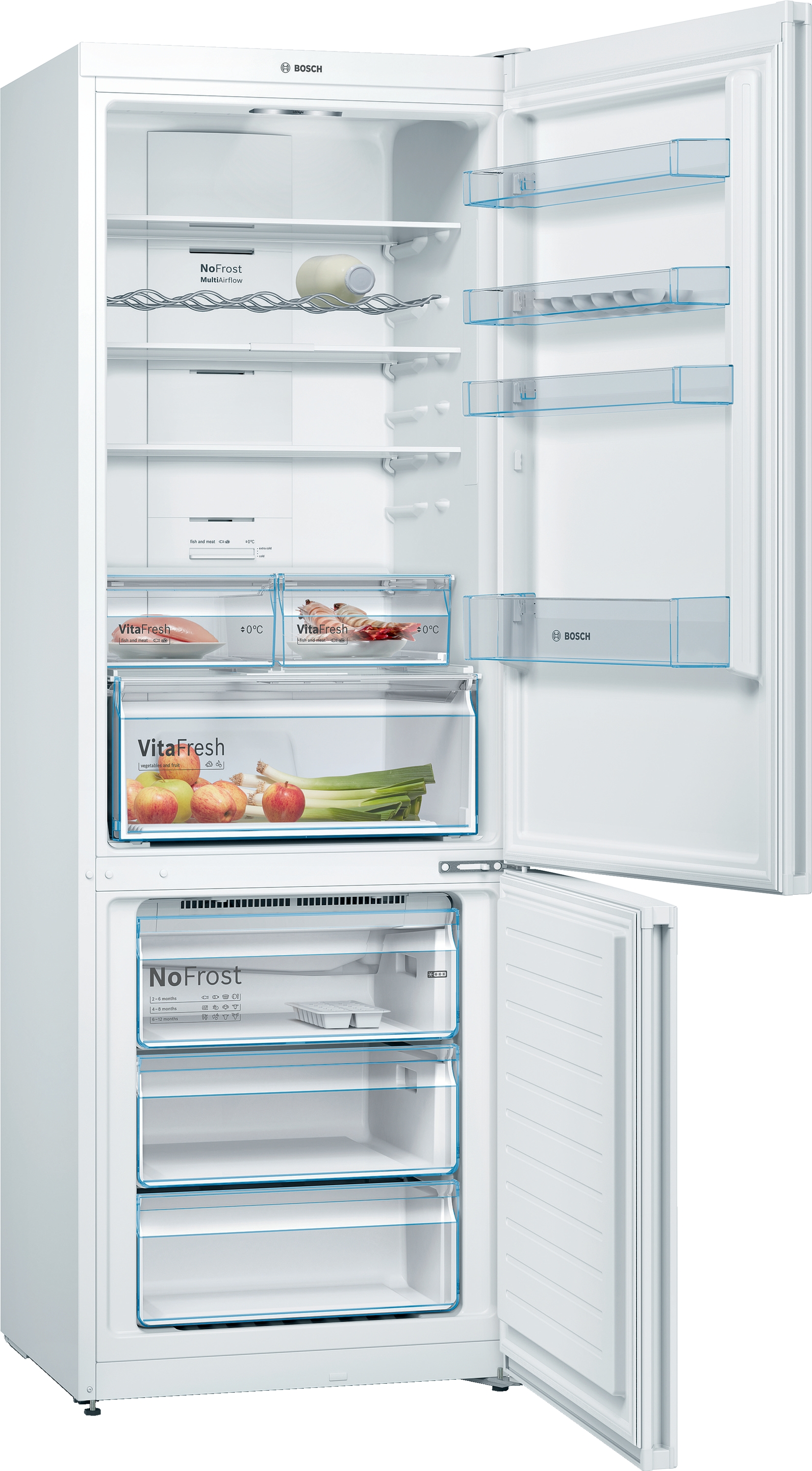 Series 4, free-standing fridge-freezer with freezer at bottom, 203 x 70 cm, White, KGN49XWEA