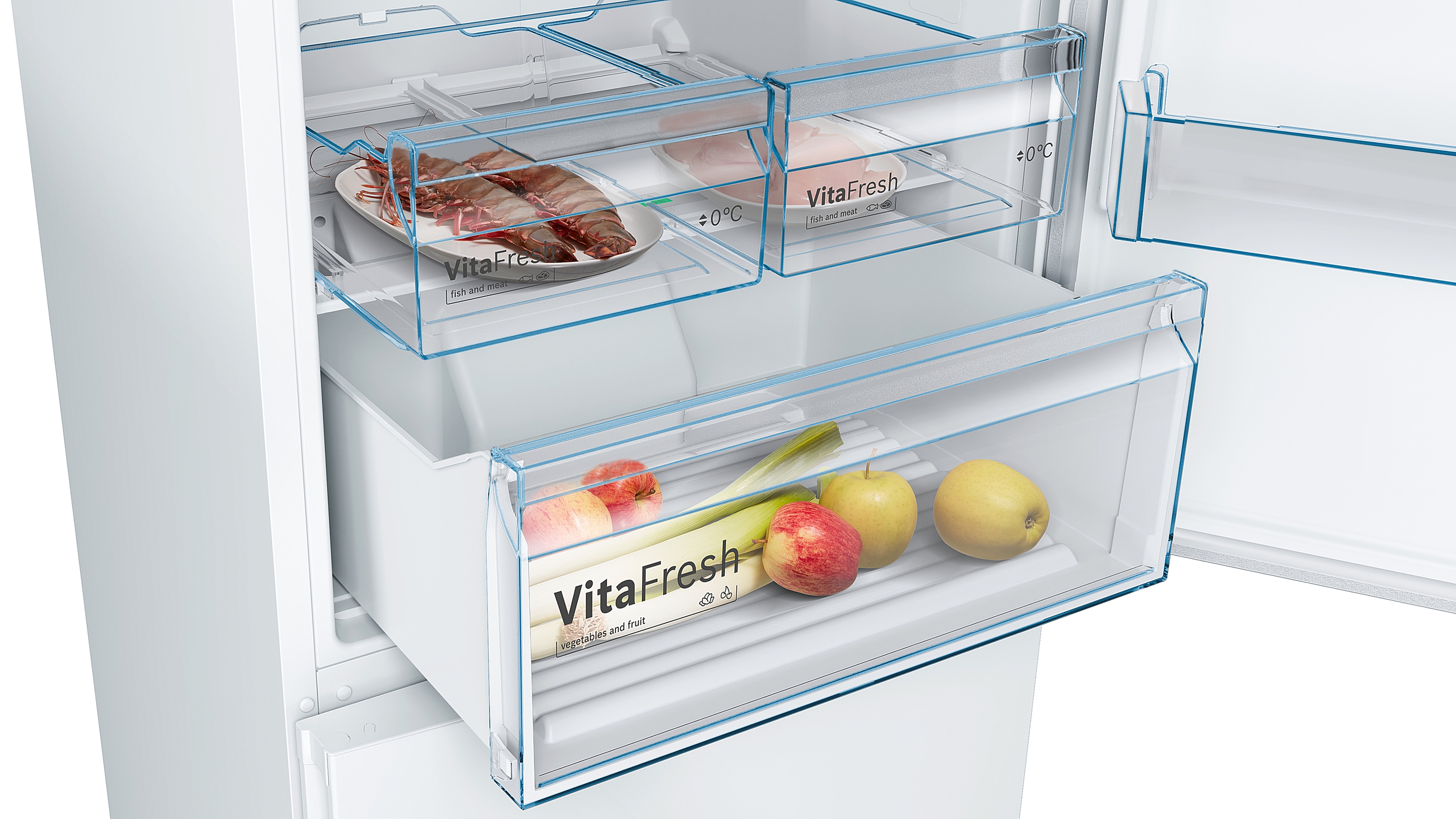 Series 4, free-standing fridge-freezer with freezer at bottom, 203 x 70 cm, White, KGN49XWEA