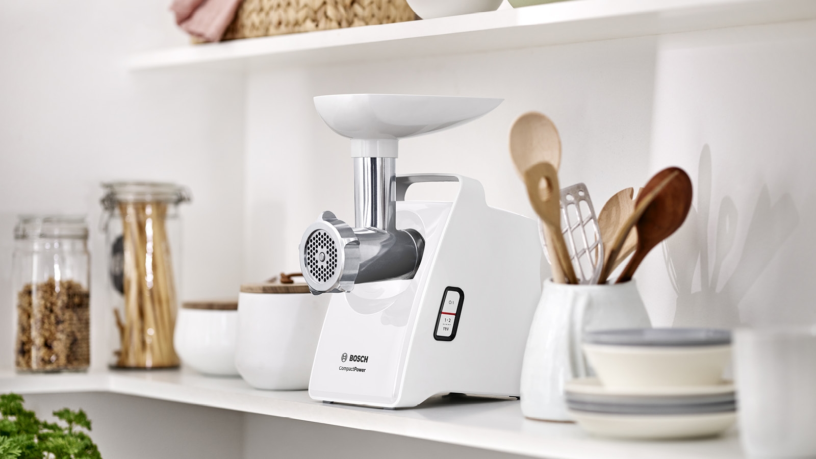 Mašina za mlevenje mesa, CompactPower, 1500 W, Bela, Bela, MFW3520W