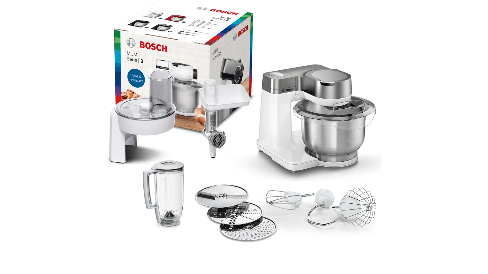 Kitchen machine, MUM Serie 2, 900 W, White, Silver, MUMS2VS30
