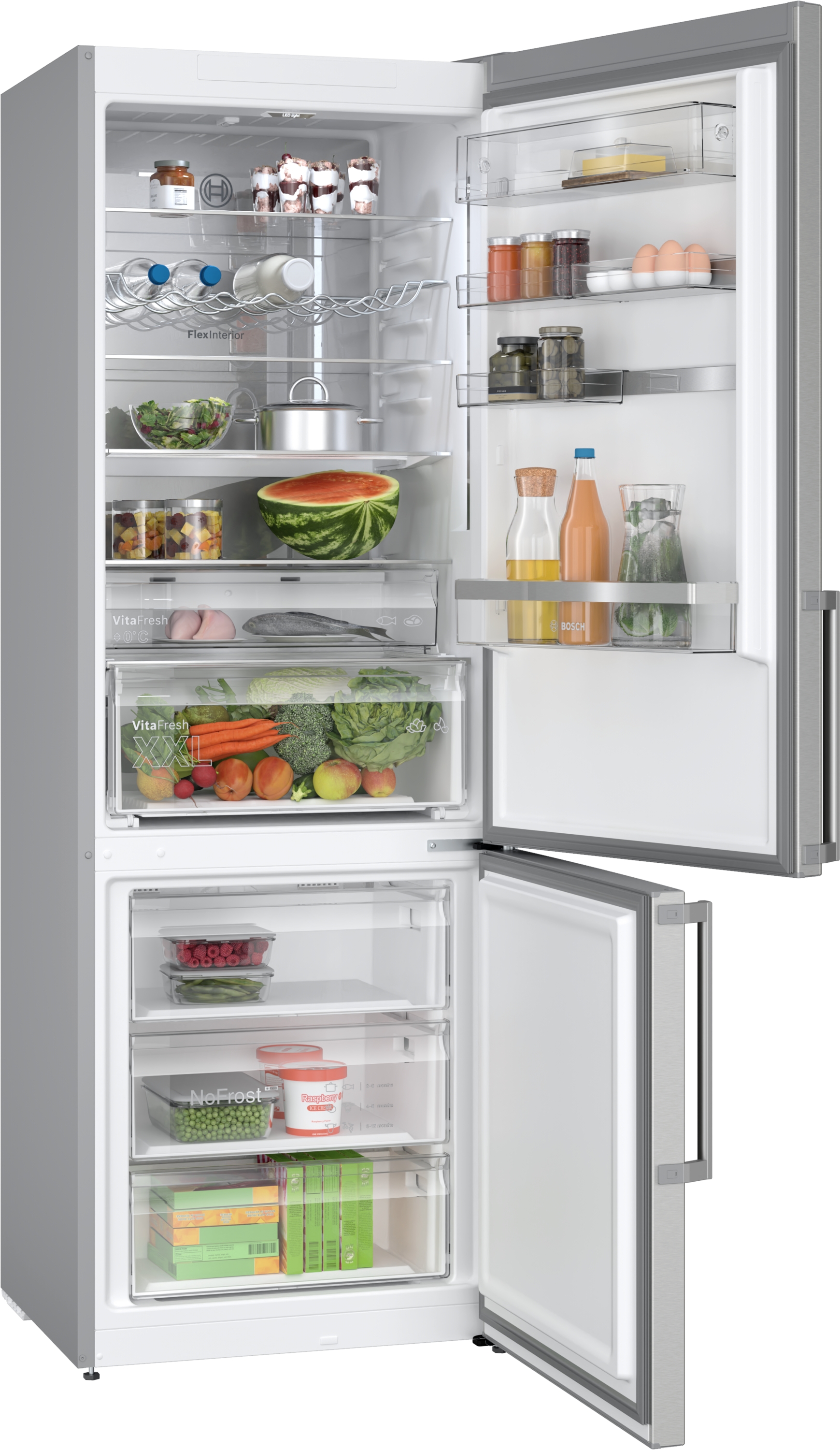 Series 6, free-standing fridge-freezer with freezer at bottom, 203 x 70 cm, Stainless steel (with anti-fingerprint), KGN49AIBT