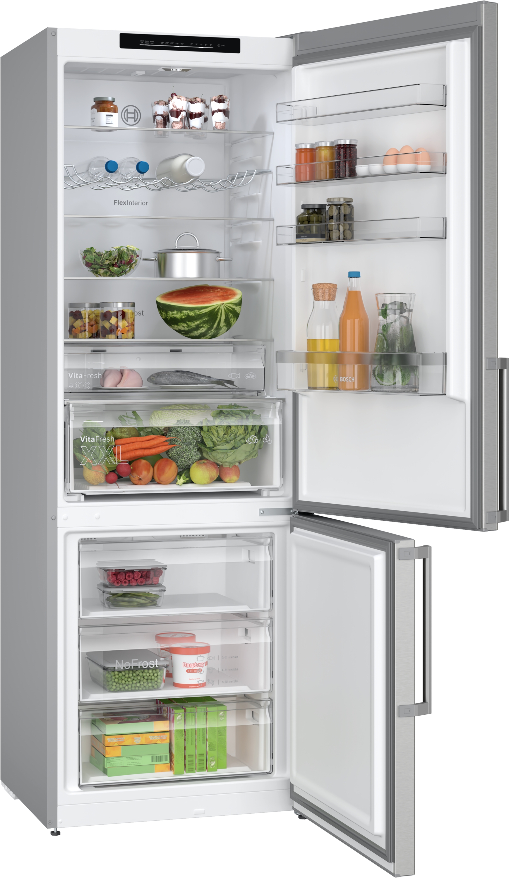 Series 4, free-standing fridge-freezer with freezer at bottom, 203 x 70 cm, Stainless steel (with anti-fingerprint), KGN49VICT