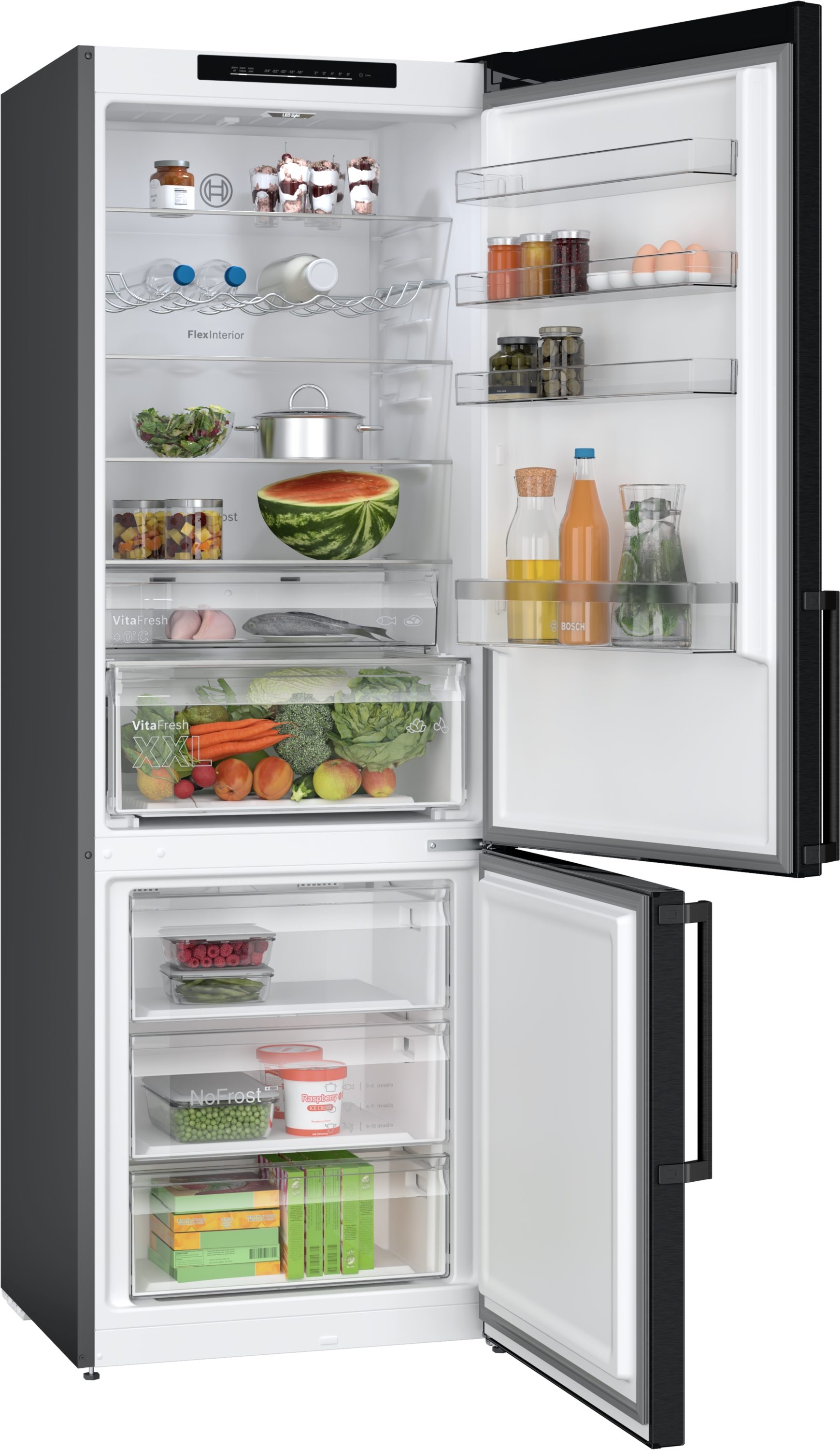 Series 4, free-standing fridge-freezer with freezer at bottom, 203 x 70 cm, Black stainless steel, KGN49VXDT