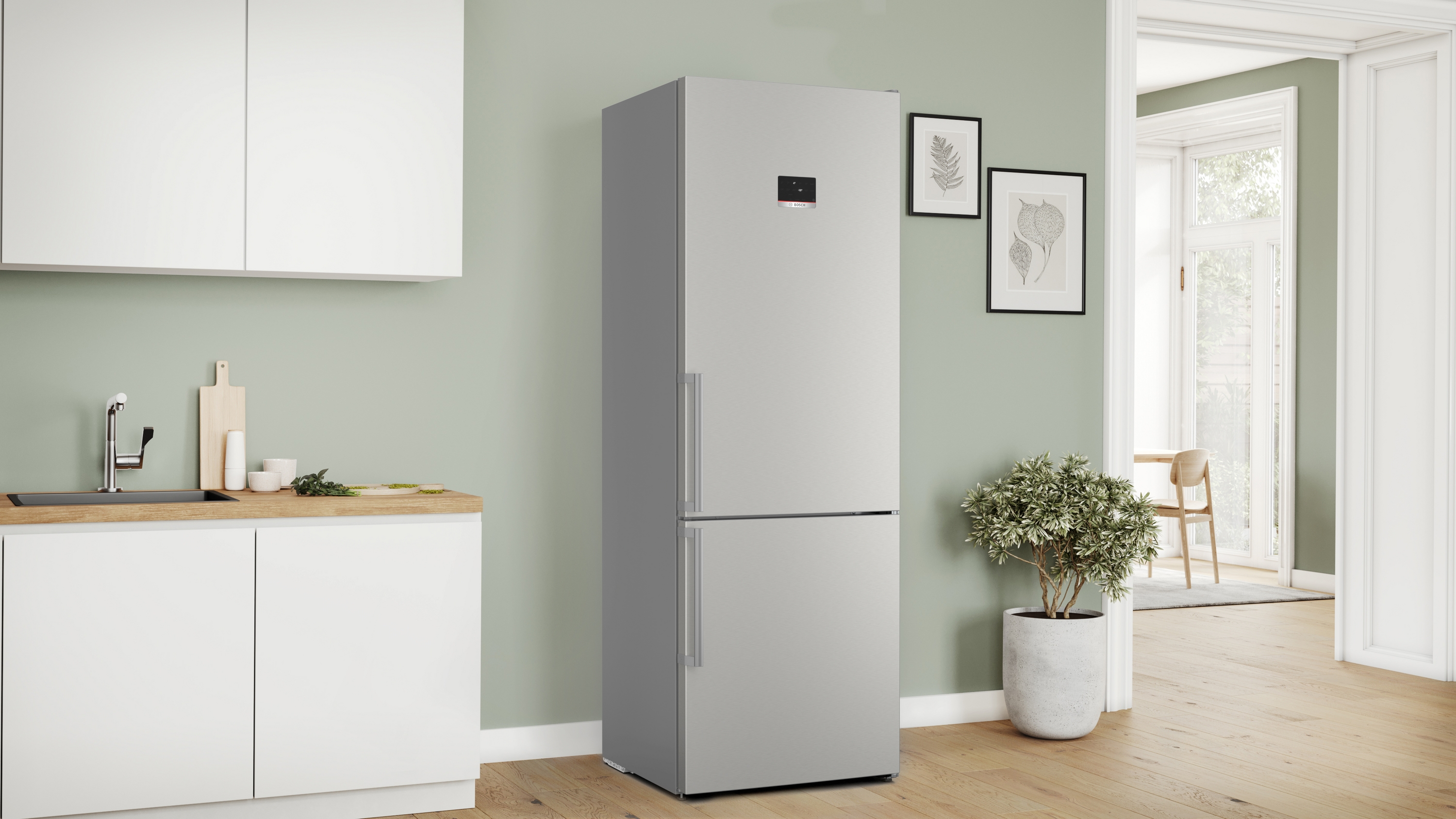 Series 6, free-standing fridge-freezer with freezer at bottom, 203 x 70 cm, Stainless steel (with anti-fingerprint), KGN49AIBT