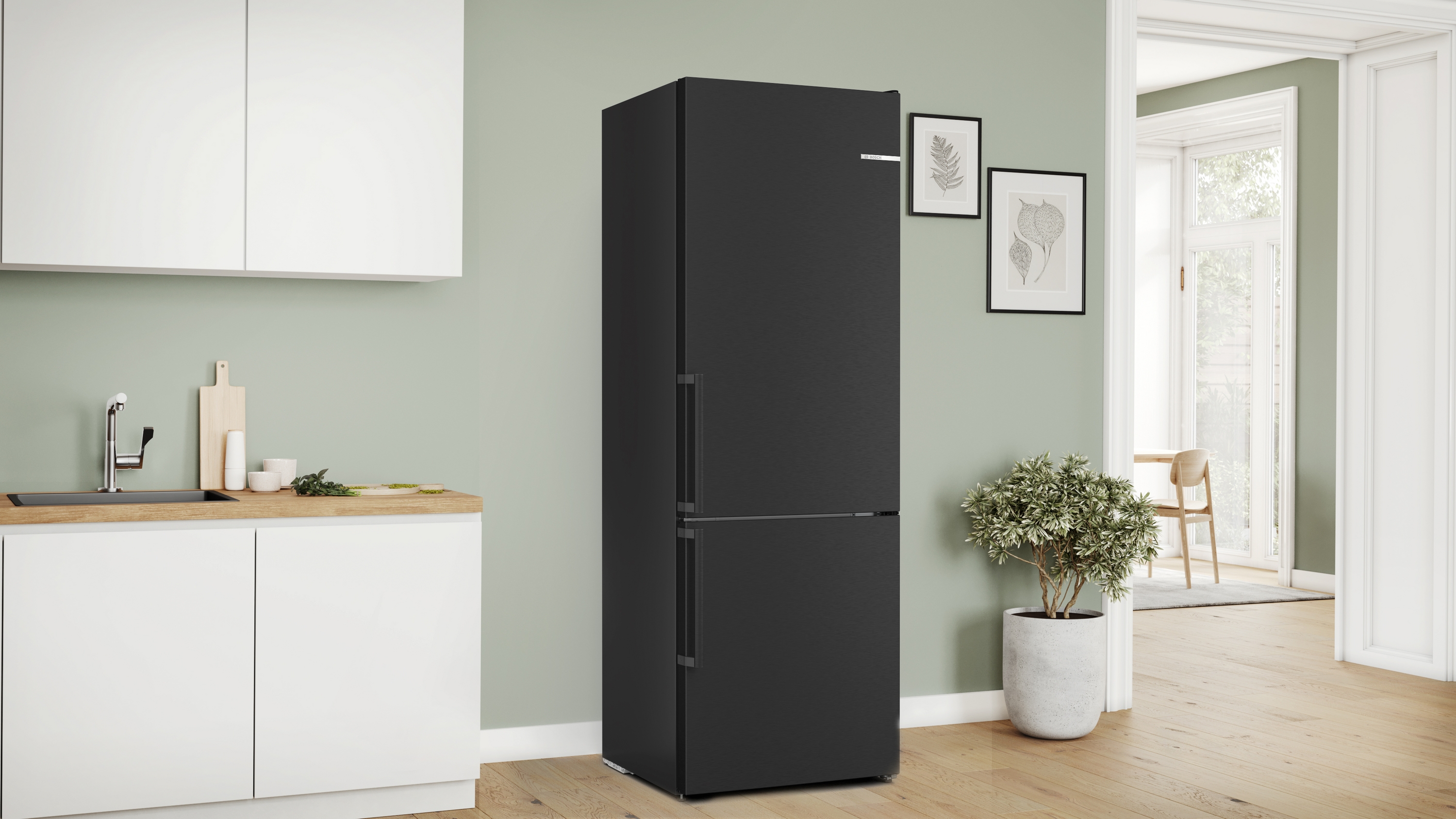 Series 4, free-standing fridge-freezer with freezer at bottom, 203 x 70 cm, Black stainless steel, KGN49VXDT