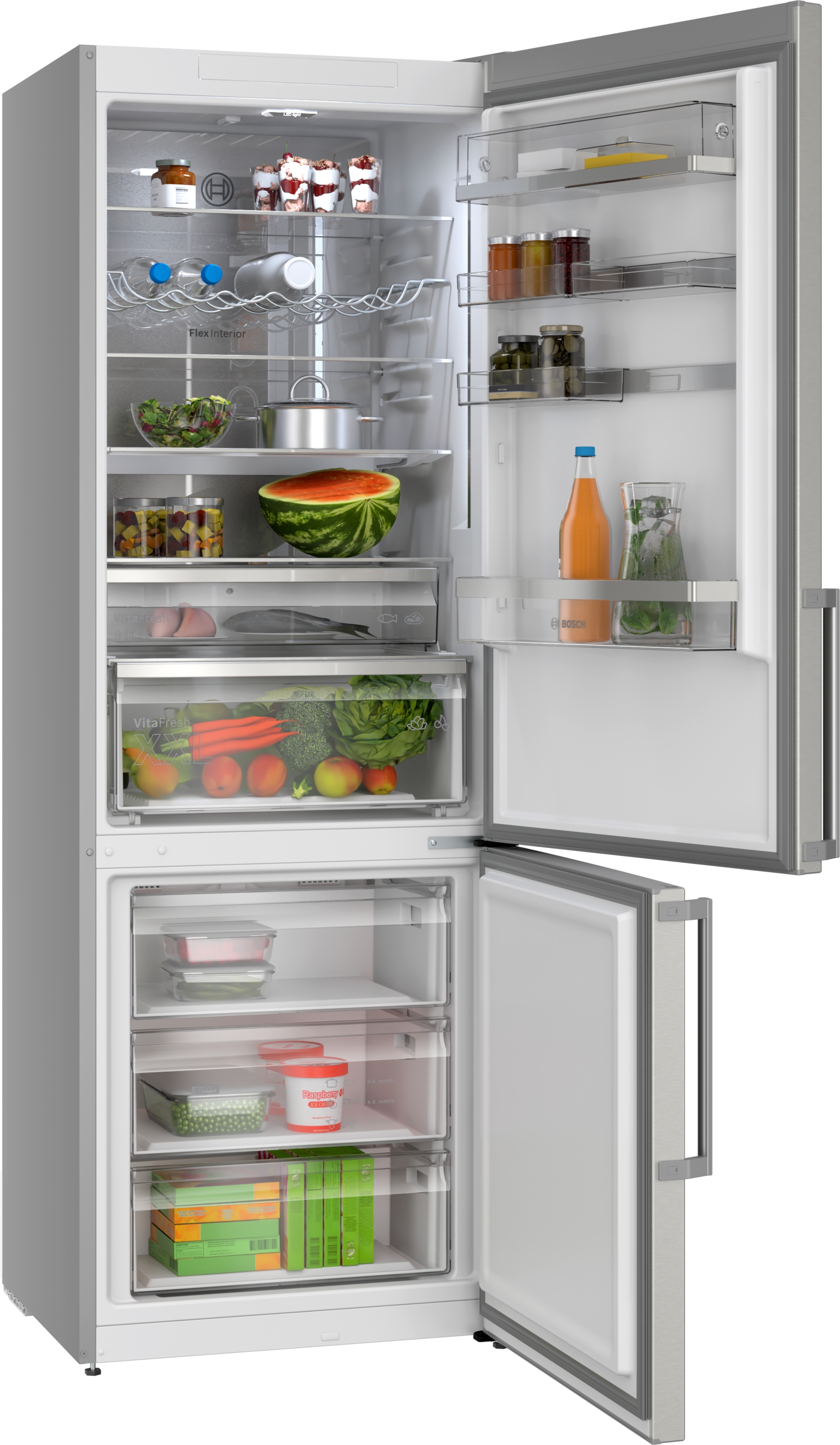 Series 6, free-standing fridge-freezer with freezer at bottom, 203 x 70 cm, Stainless steel (with anti-fingerprint), KGN49AIBT