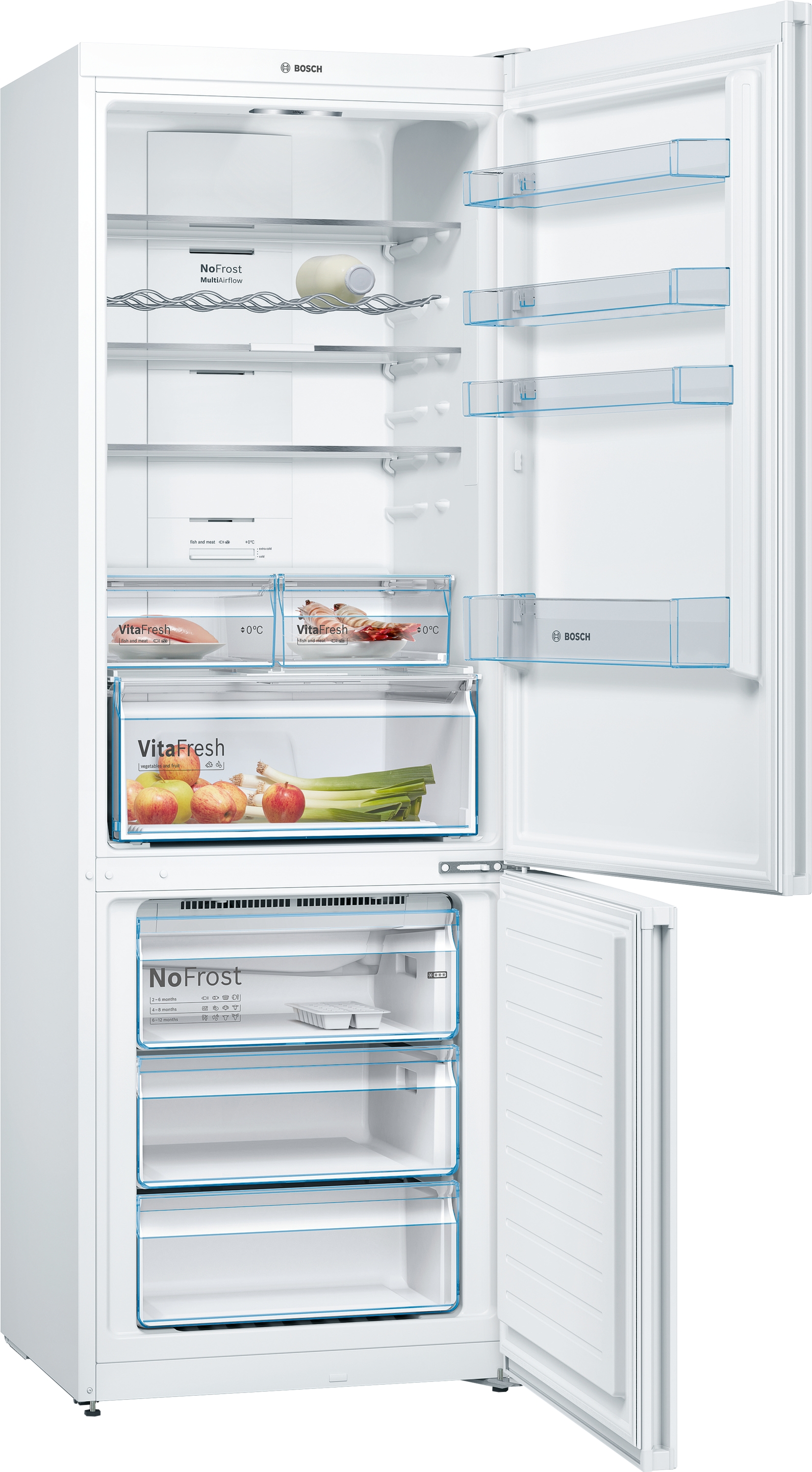 Series 4, free-standing fridge-freezer with freezer at bottom, 203 x 70 cm, White, KGN49XWEA