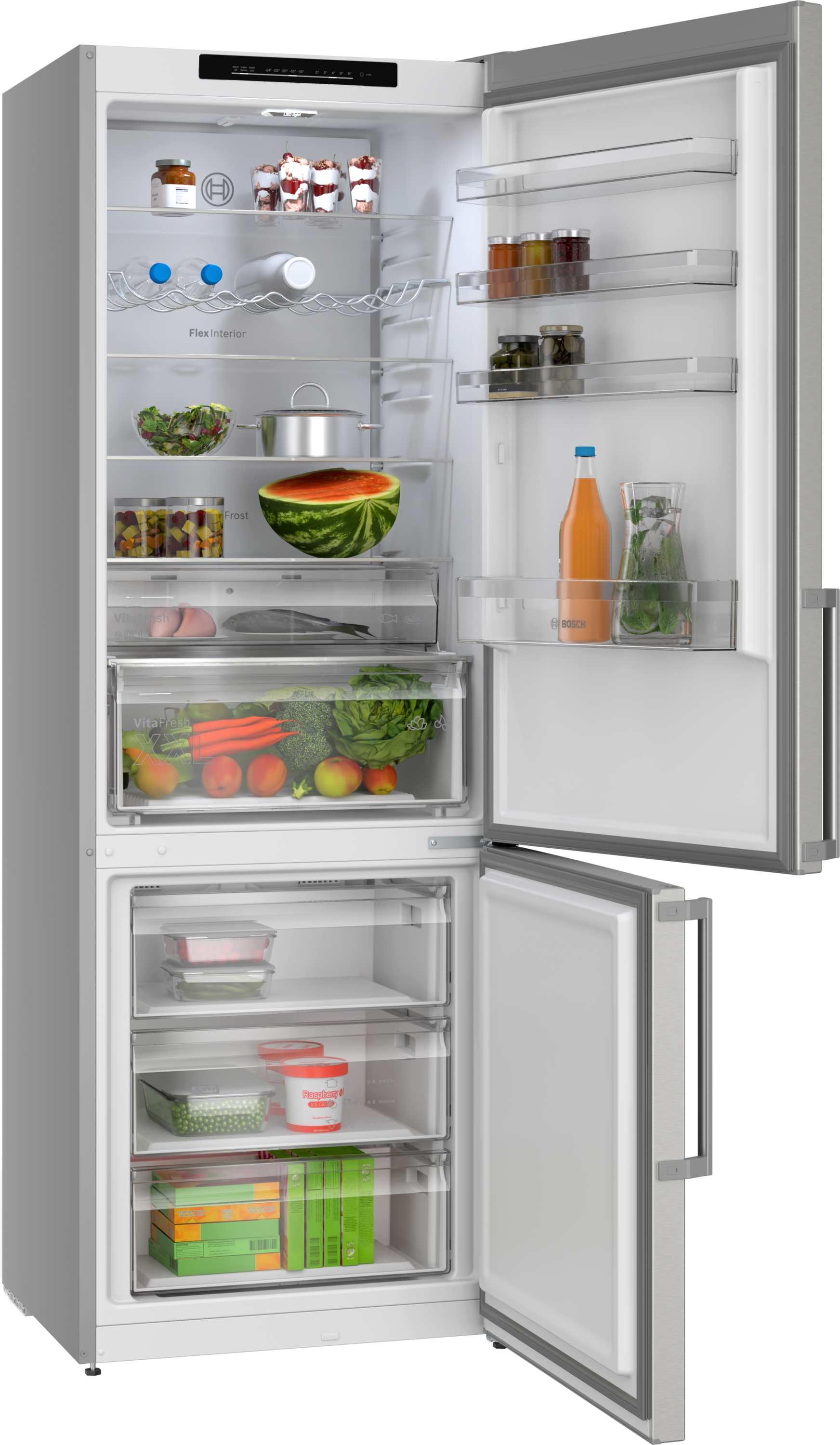 Series 4, free-standing fridge-freezer with freezer at bottom, 203 x 70 cm, Stainless steel (with anti-fingerprint), KGN49VICT