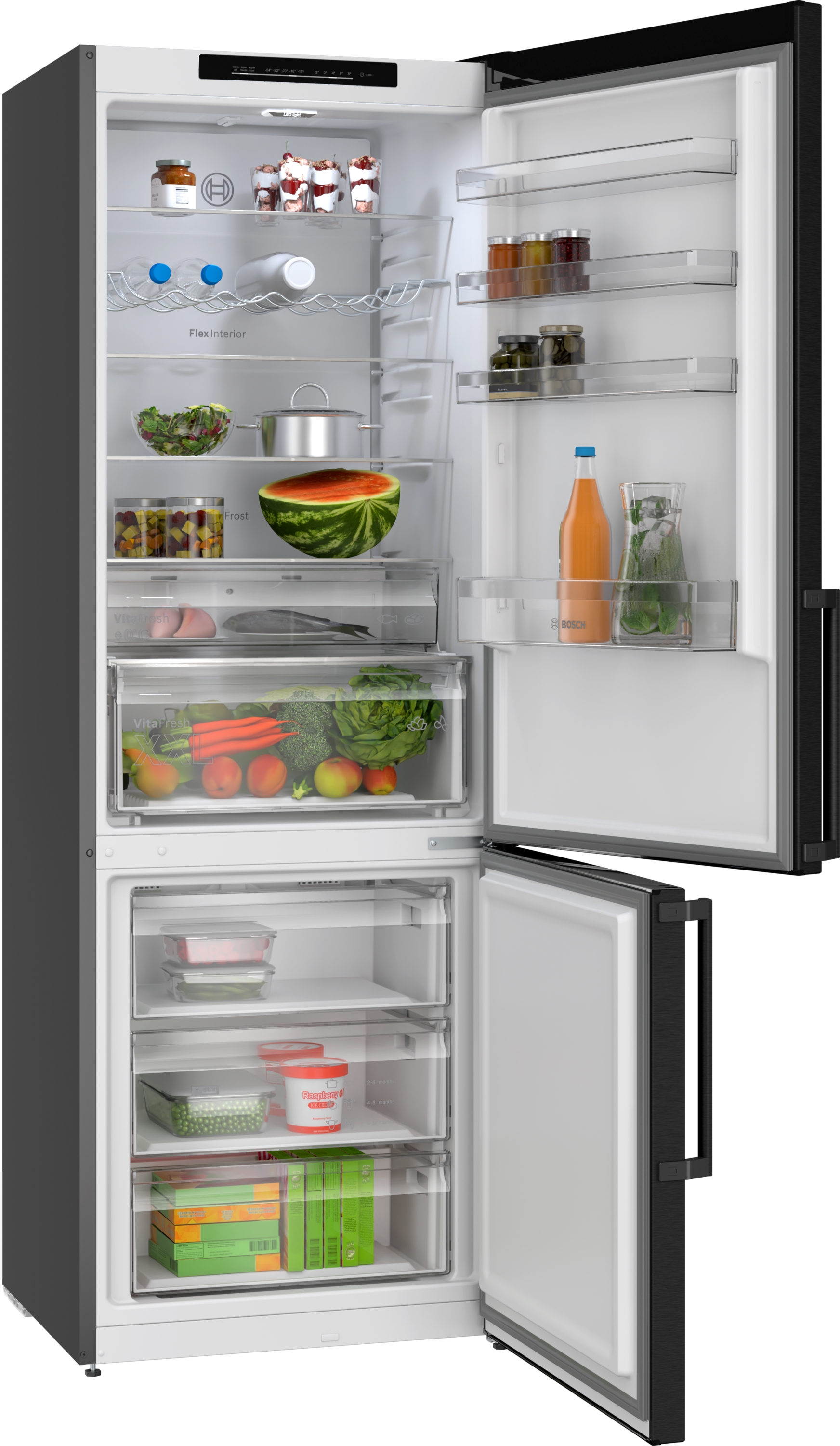 Series 4, free-standing fridge-freezer with freezer at bottom, 203 x 70 cm, Black stainless steel, KGN49VXDT