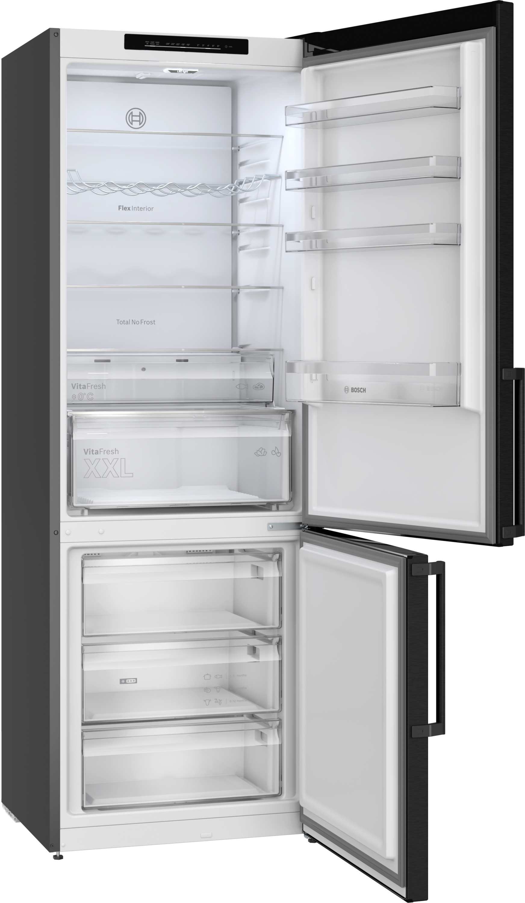 Series 4, free-standing fridge-freezer with freezer at bottom, 203 x 70 cm, Black stainless steel, KGN49VXDT