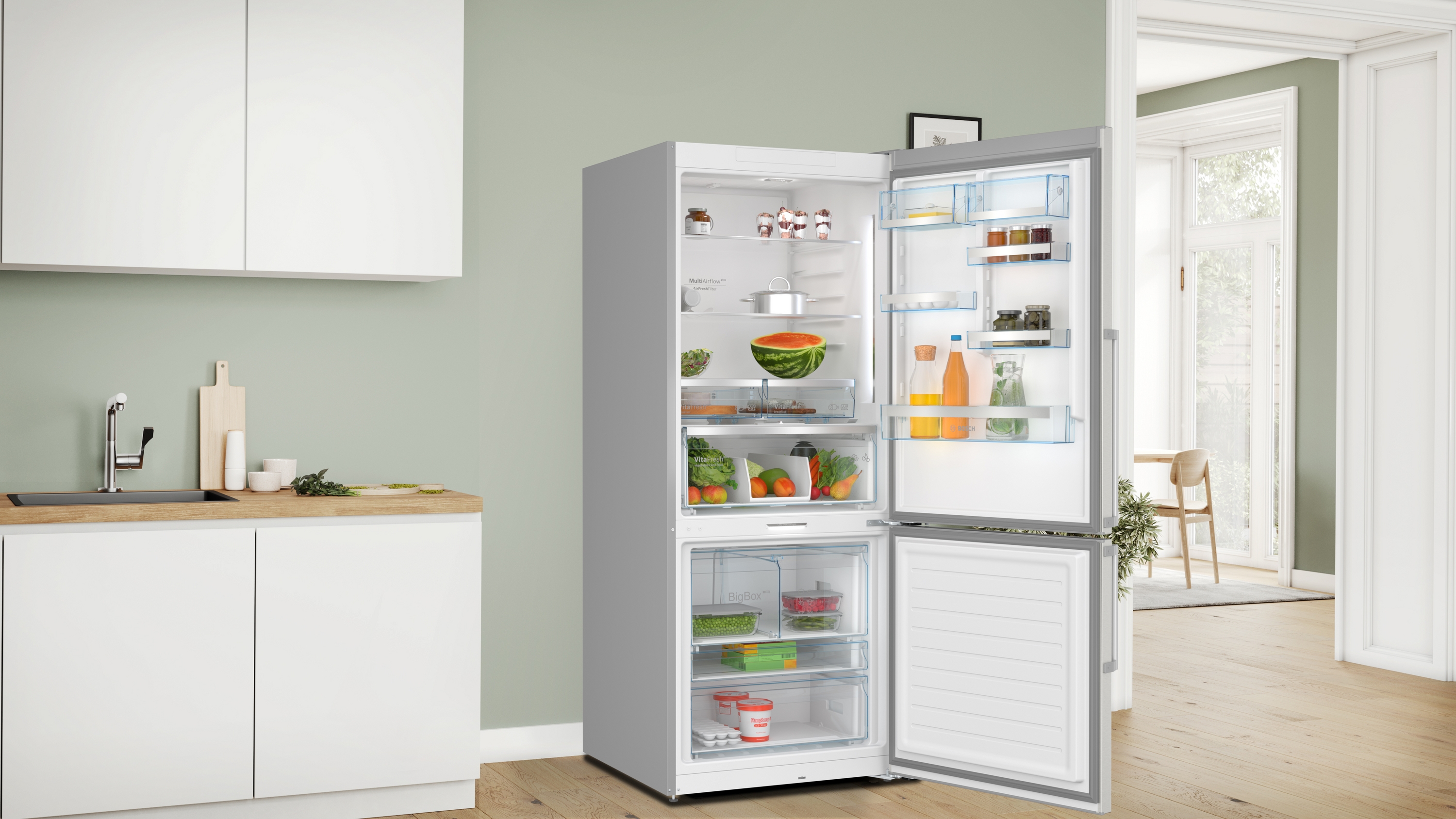 Series 8, free-standing fridge-freezer with freezer at bottom, 186 x 75 cm, Stainless steel (with anti-fingerprint), KGP76AIC0N