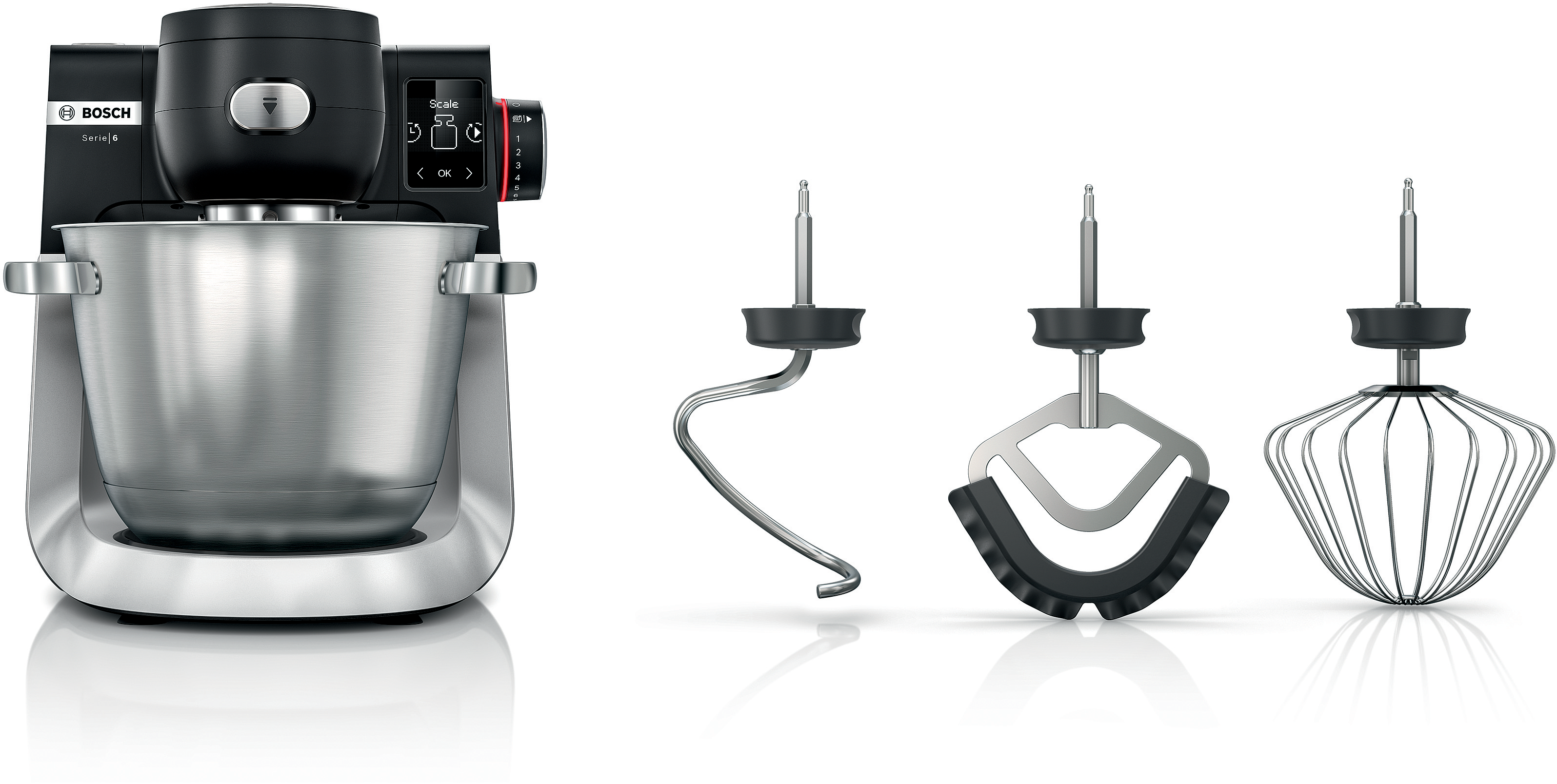 Series 6, Kitchen machine with scale, 1600 W, Black, Brushed stainless steel, MUMS6ZS00