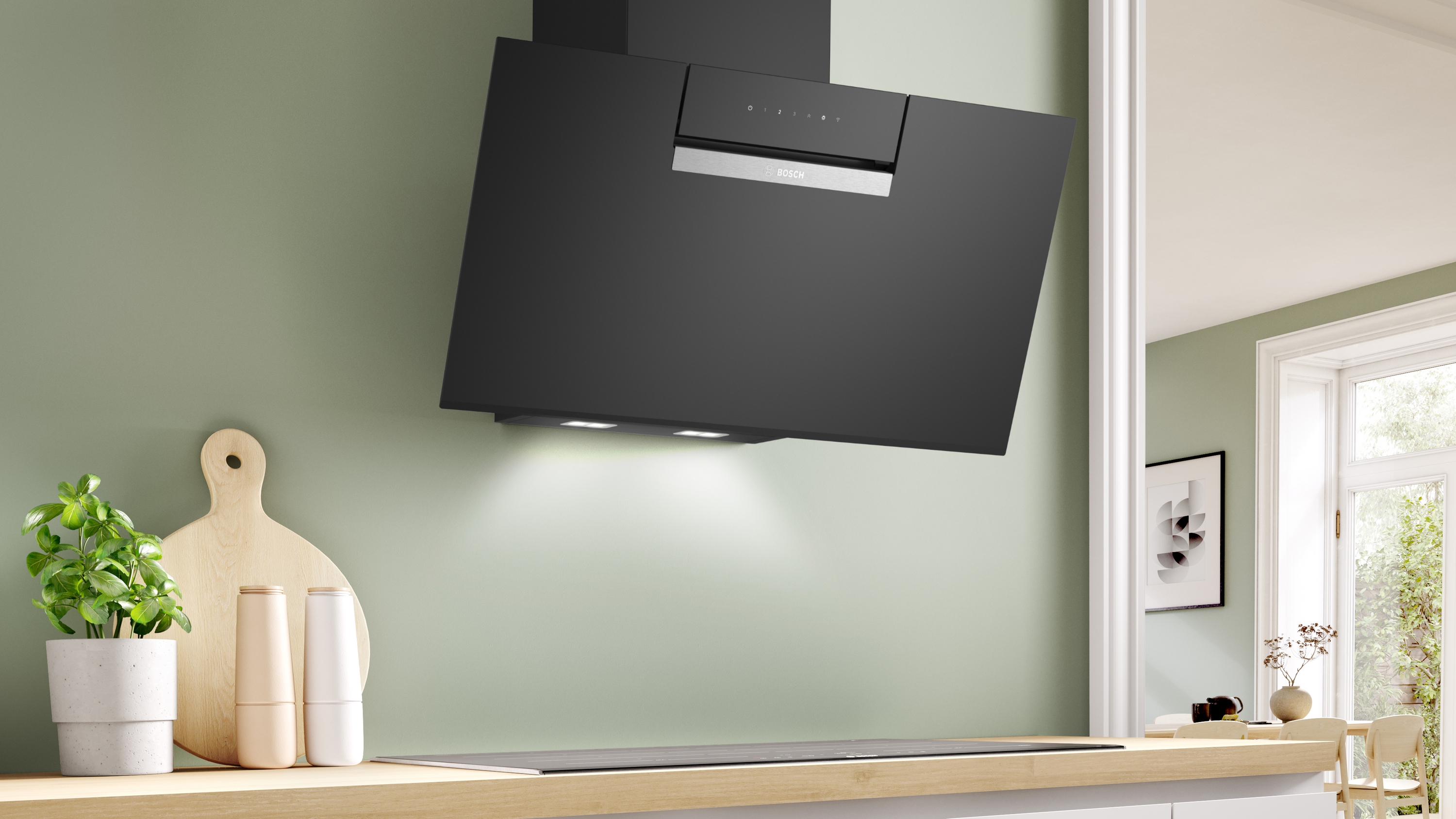 Series 4, wall-mounted cooker hood, 80 cm, clear glass black printed, DWK87FN60