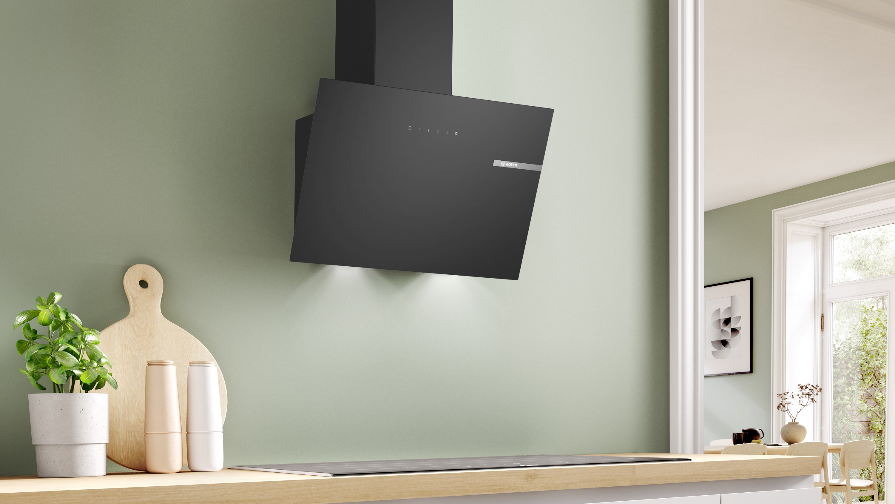 Series 2, wall-mounted cooker hood, 60 cm, clear glass black printed, DWK65DK60