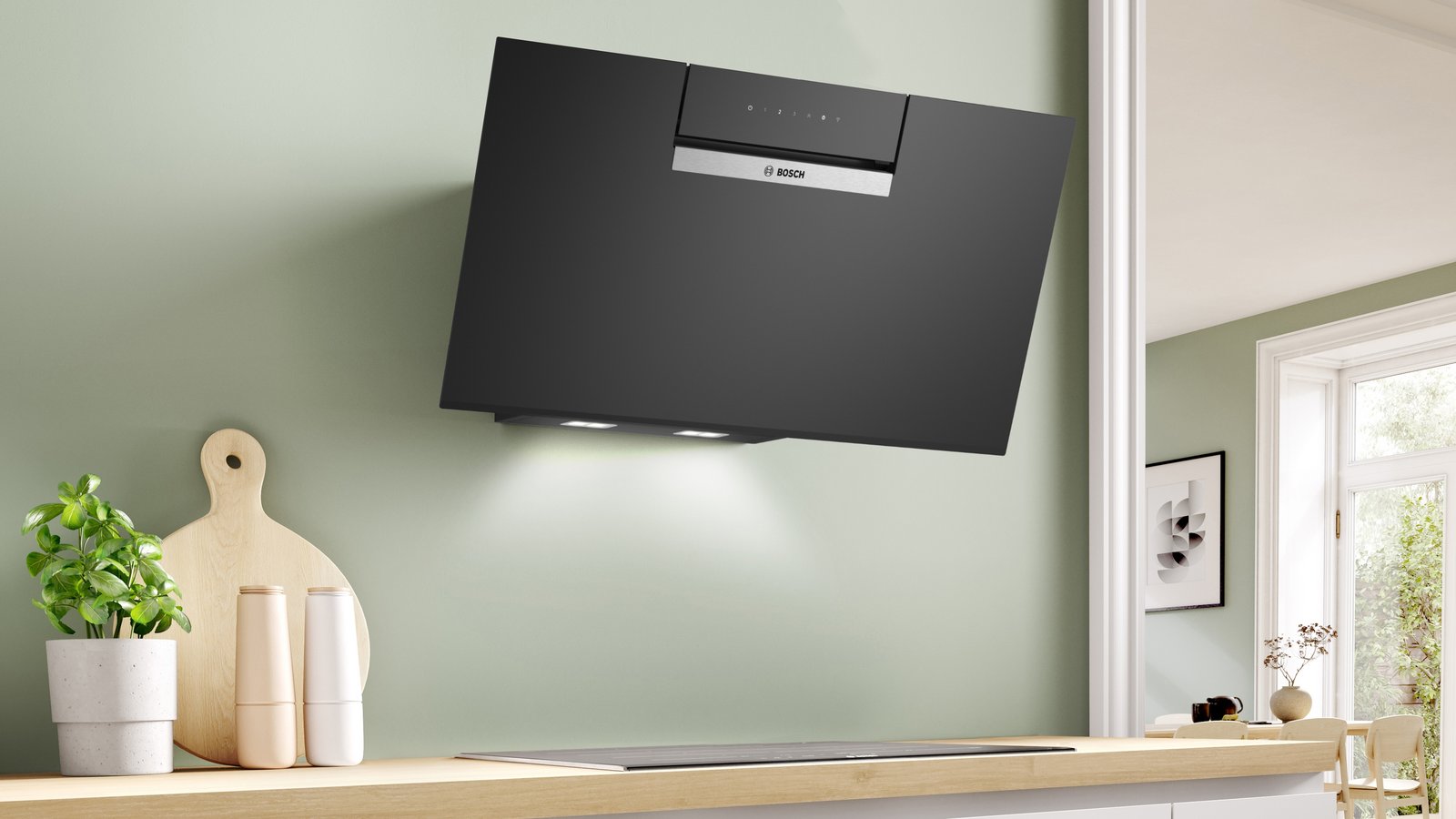 Series 4, wall-mounted cooker hood, 80 cm, clear glass black printed, DWK87FN60