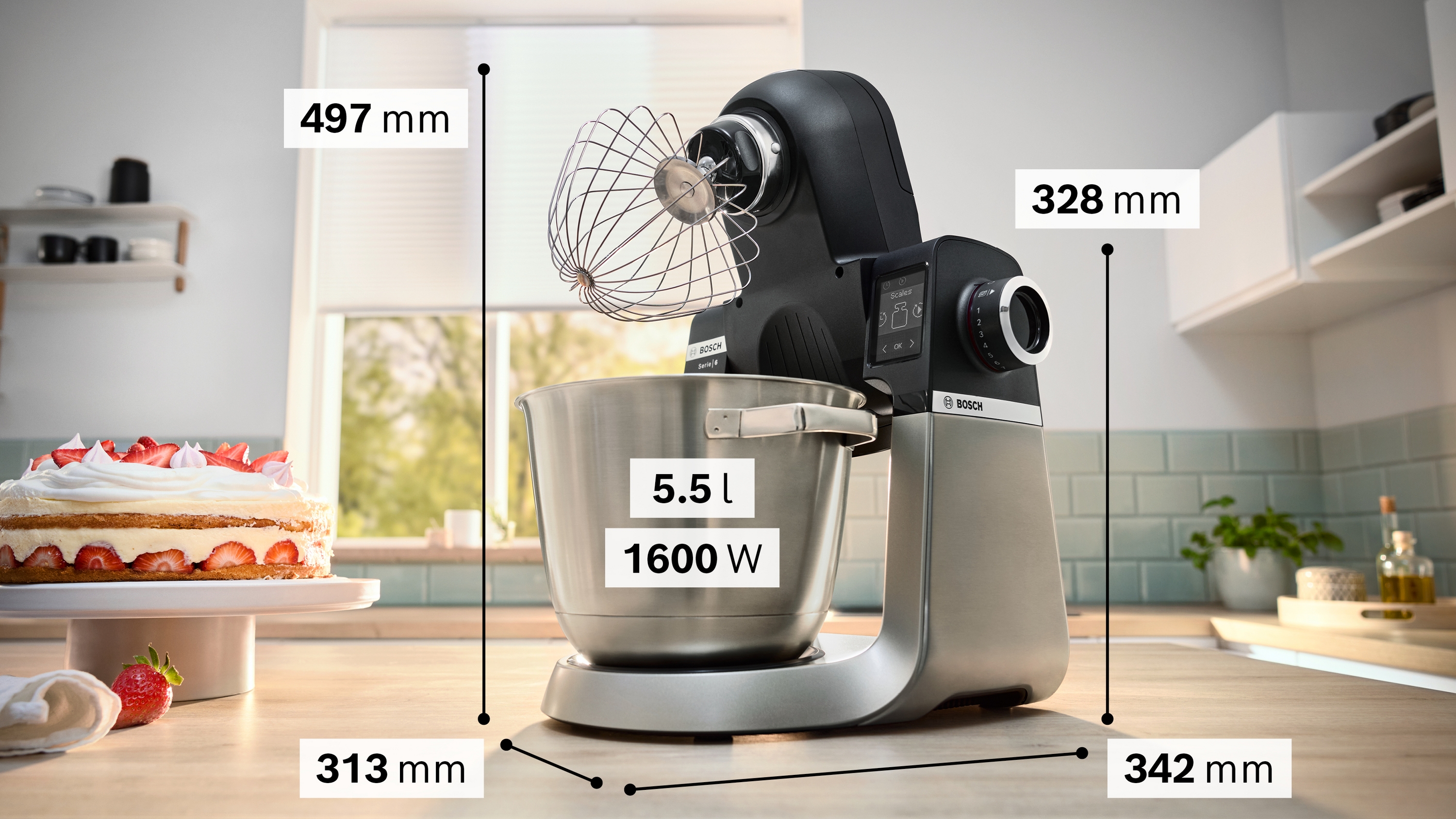 Series 6, Kitchen machine with scale, 1600 W, Black, Brushed stainless steel, MUMS6ZS00