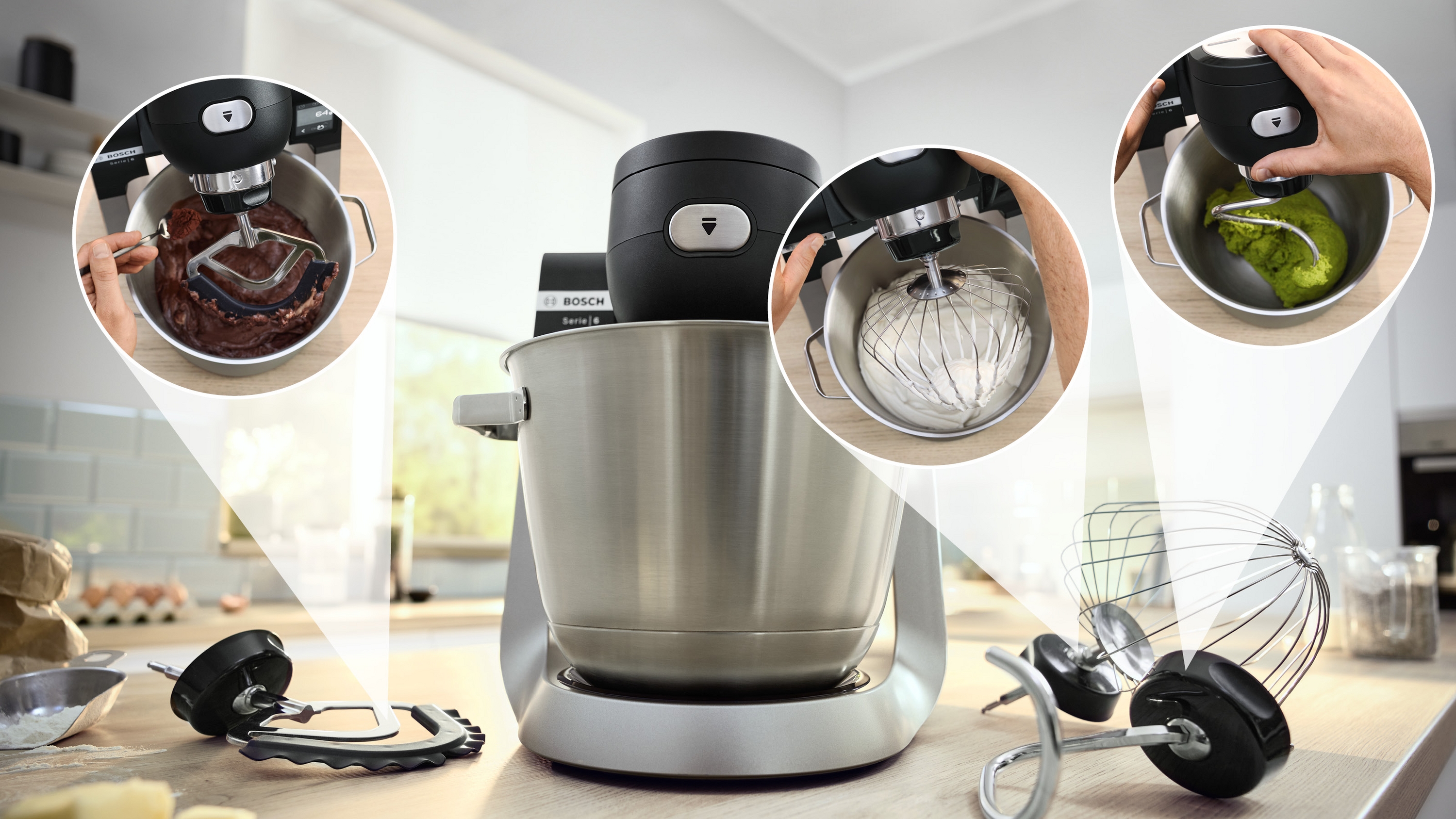 Series 6, Kitchen machine with scale, 1600 W, Black, Brushed stainless steel, MUMS6ZS00