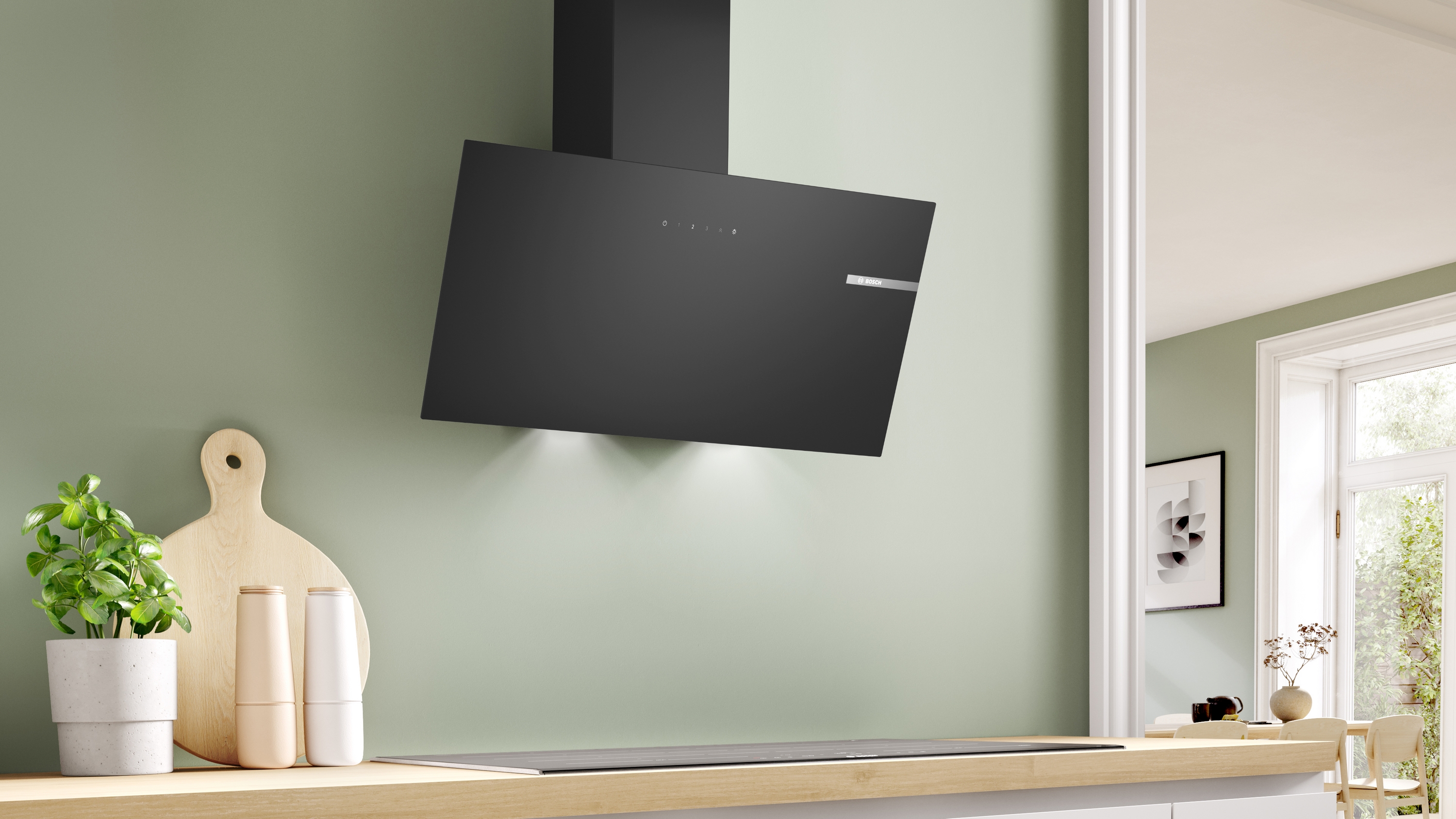 Series 2, wall-mounted cooker hood, 80 cm, clear glass black printed, DWK85DK60