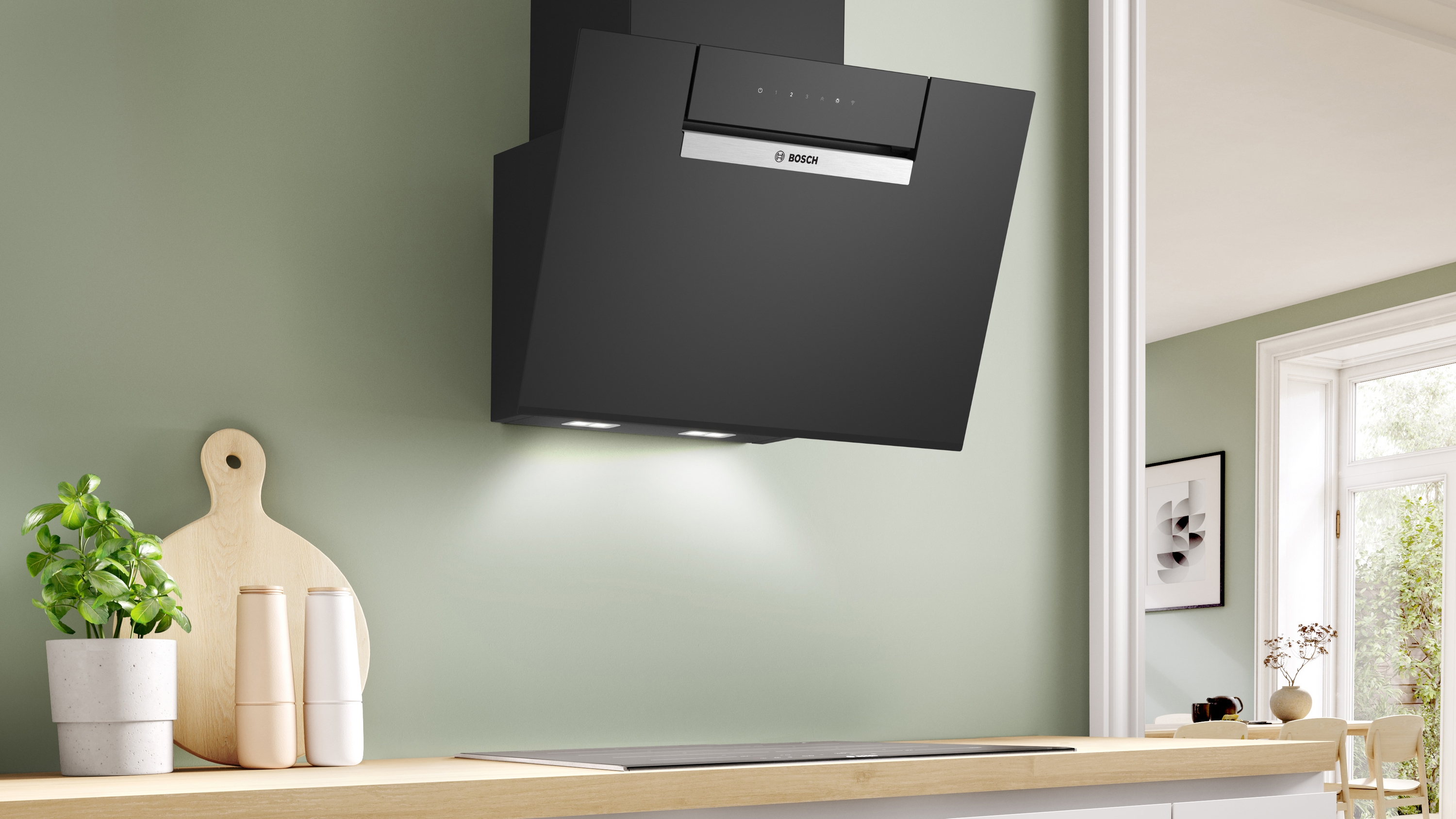 Series 4, wall-mounted cooker hood, 60 cm, clear glass black printed, DWK67FN60