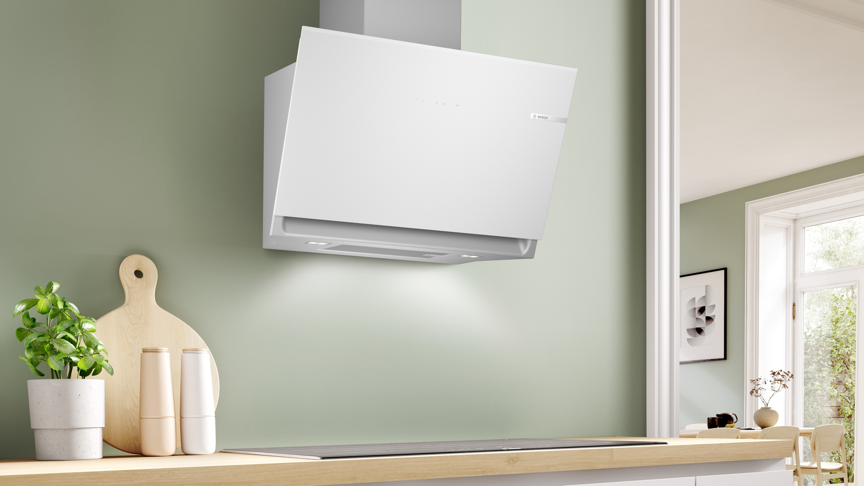 Series 6, wall-mounted cooker hood, 80 cm, clear glass white printed, DWK81AN20