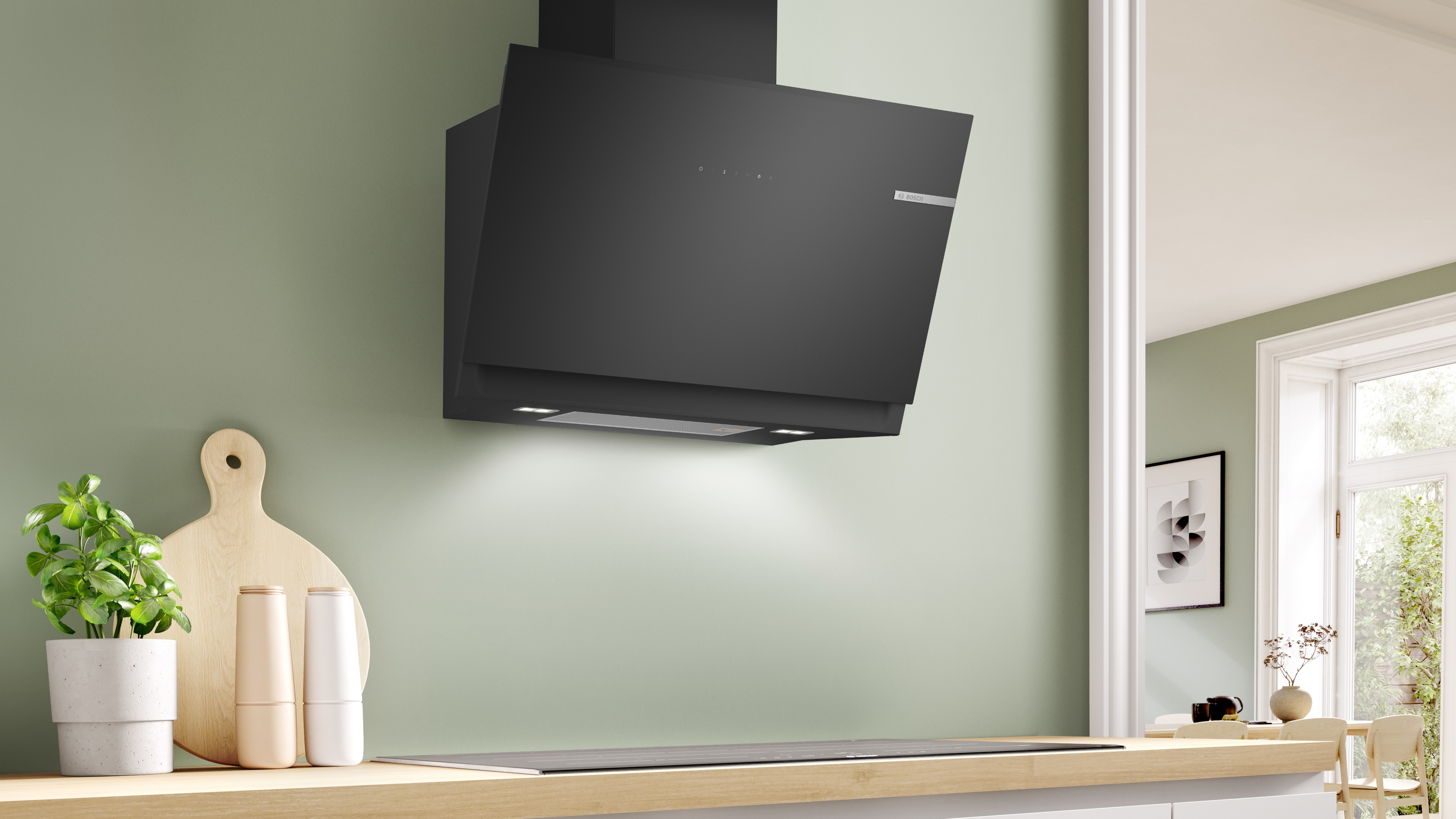 Series 6, wall-mounted cooker hood, 80 cm, clear glass black printed, DWK81AN60
