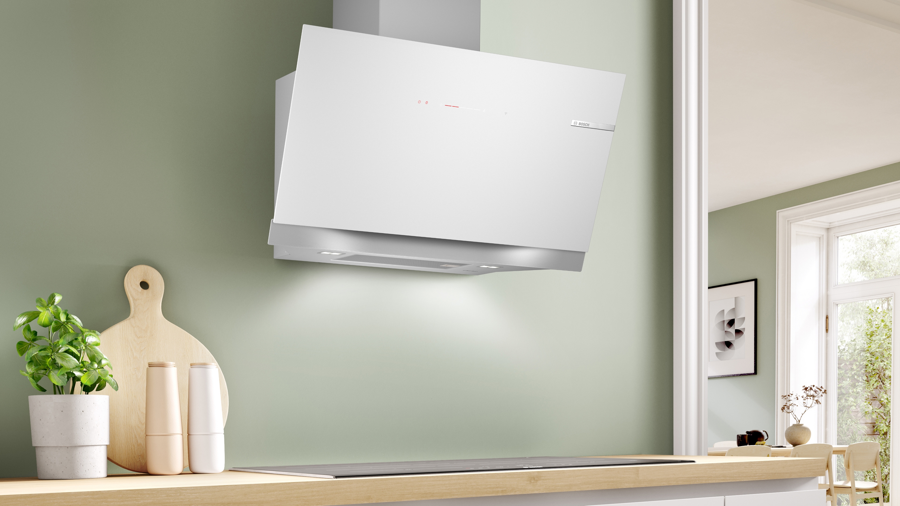 Series 8, wall-mounted cooker hood, 90 cm, clear glass white printed, DWK91LT20