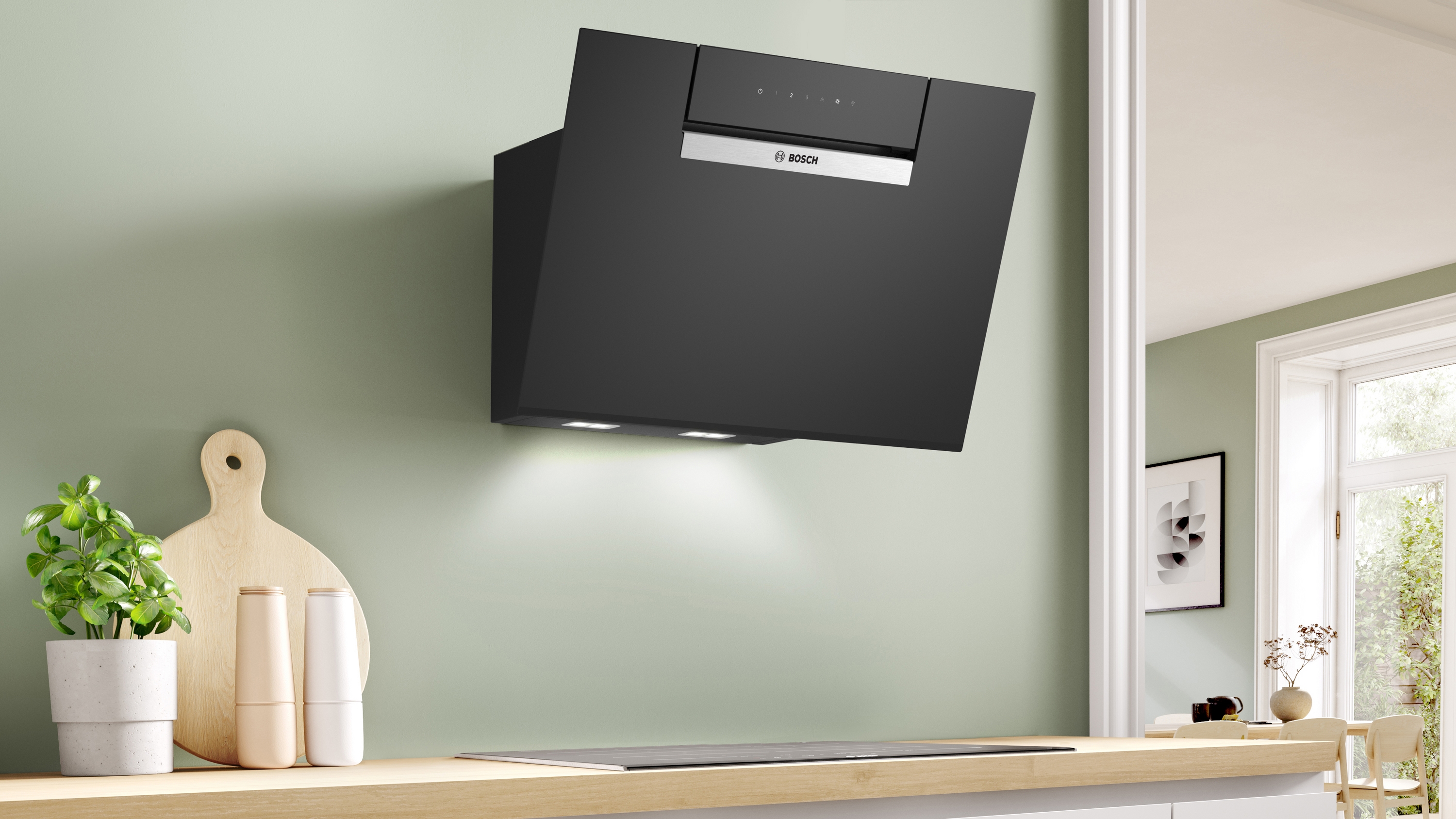Series 4, wall-mounted cooker hood, 60 cm, clear glass black printed, DWK67FN60