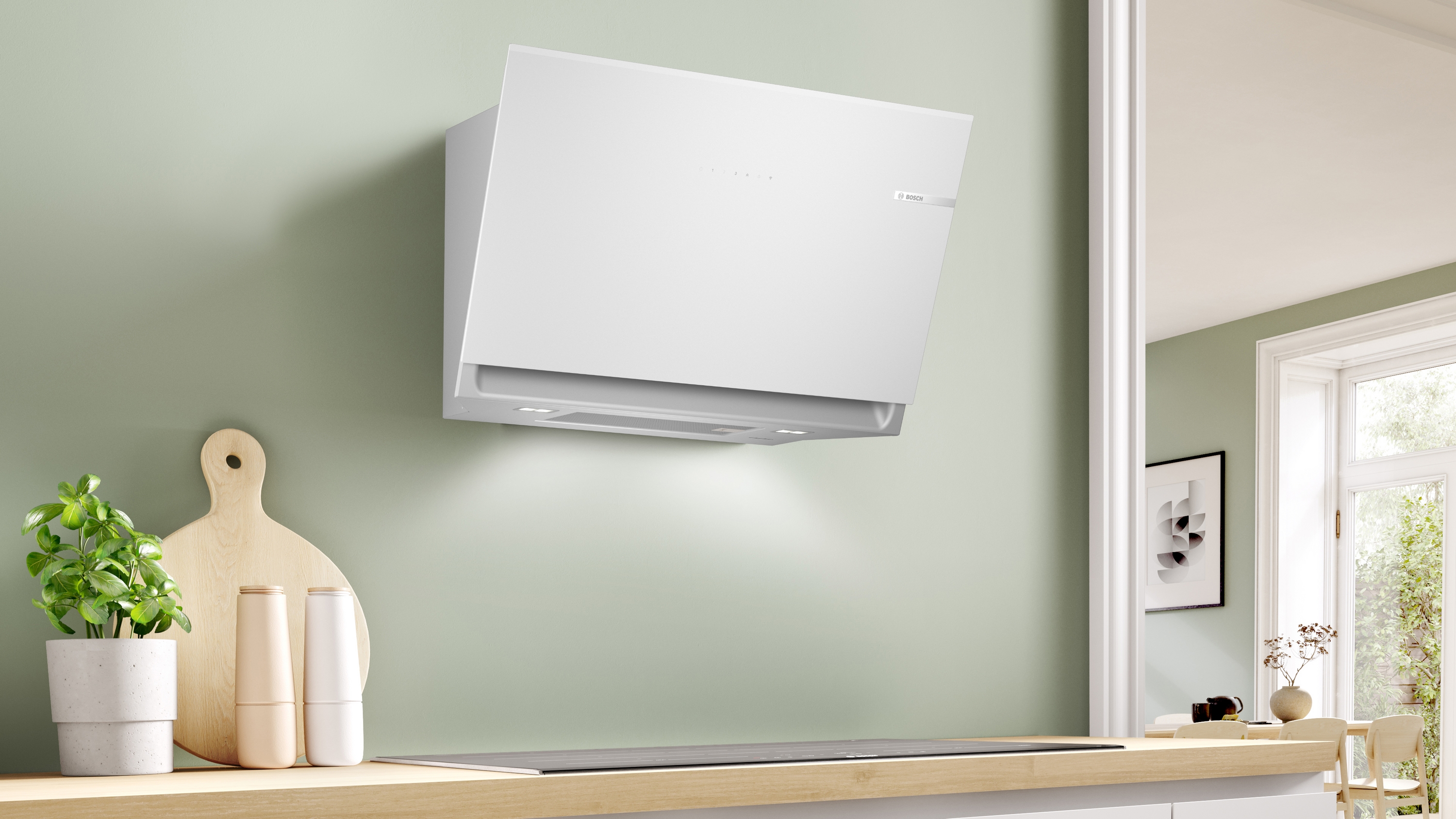 Series 6, wall-mounted cooker hood, 80 cm, clear glass white printed, DWK81AN20