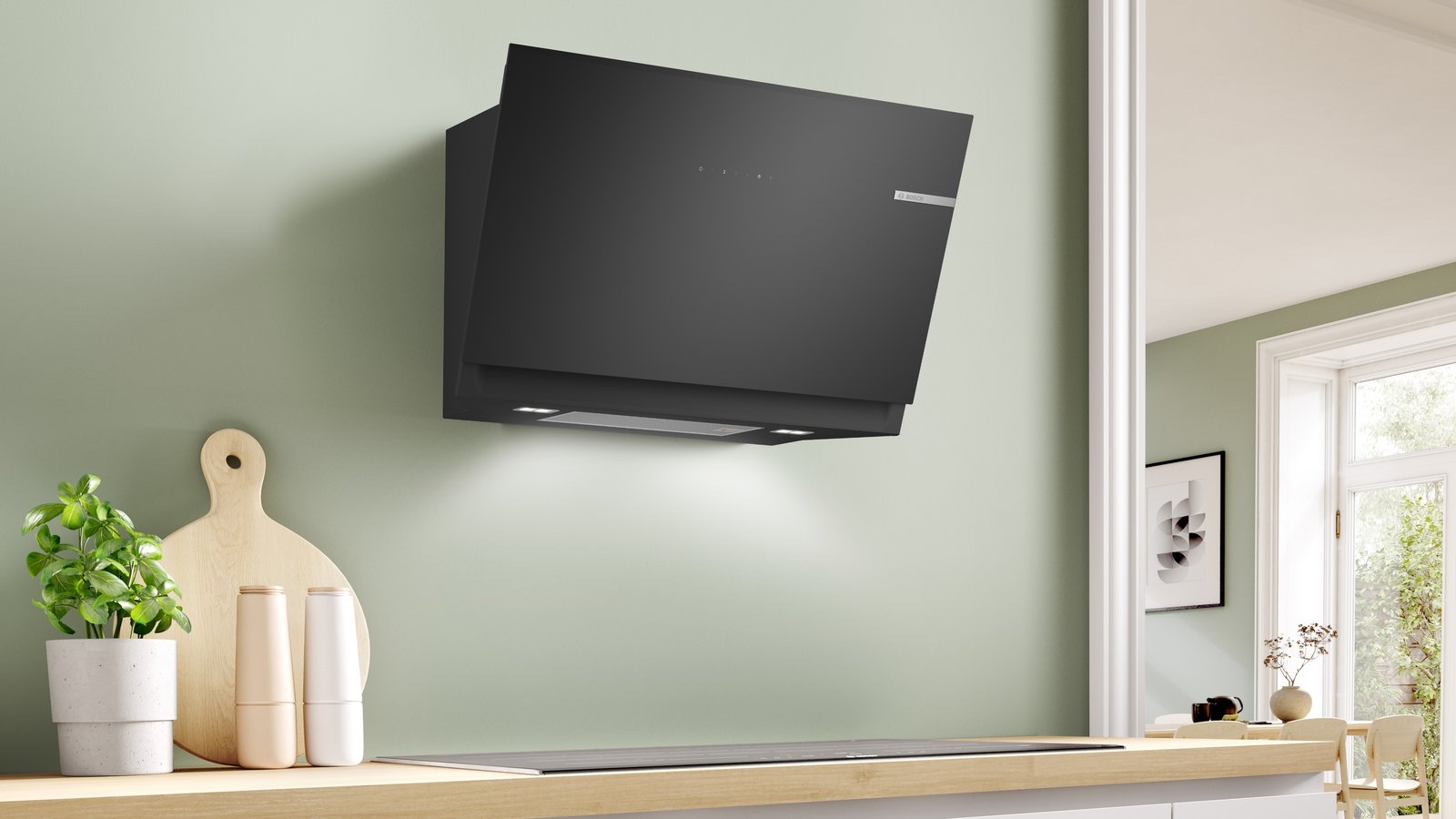 Series 6, wall-mounted cooker hood, 80 cm, clear glass black printed, DWK81AN60
