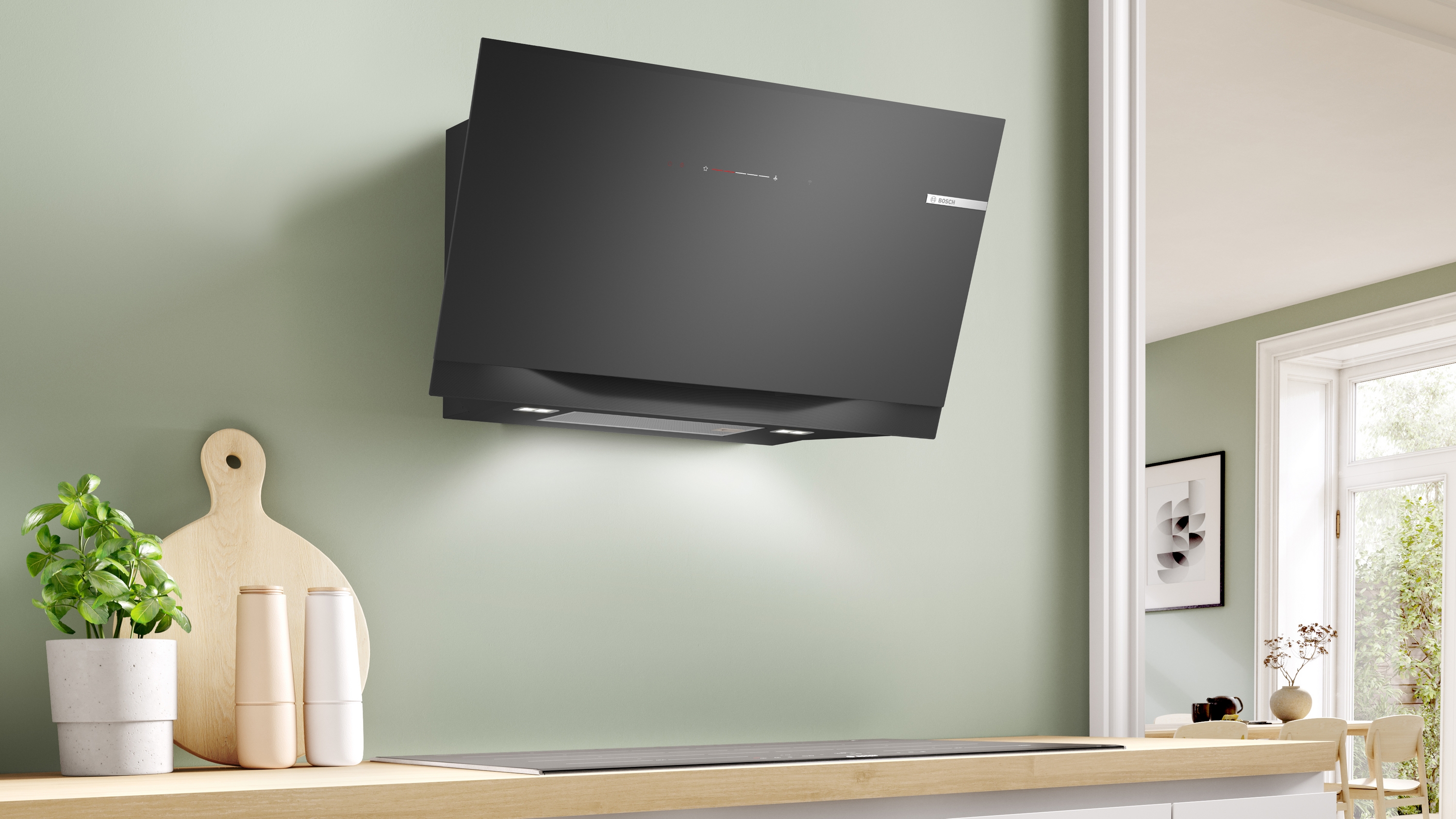 Series 8, wall-mounted cooker hood, 90 cm, clear glass black printed, DWK91LT60