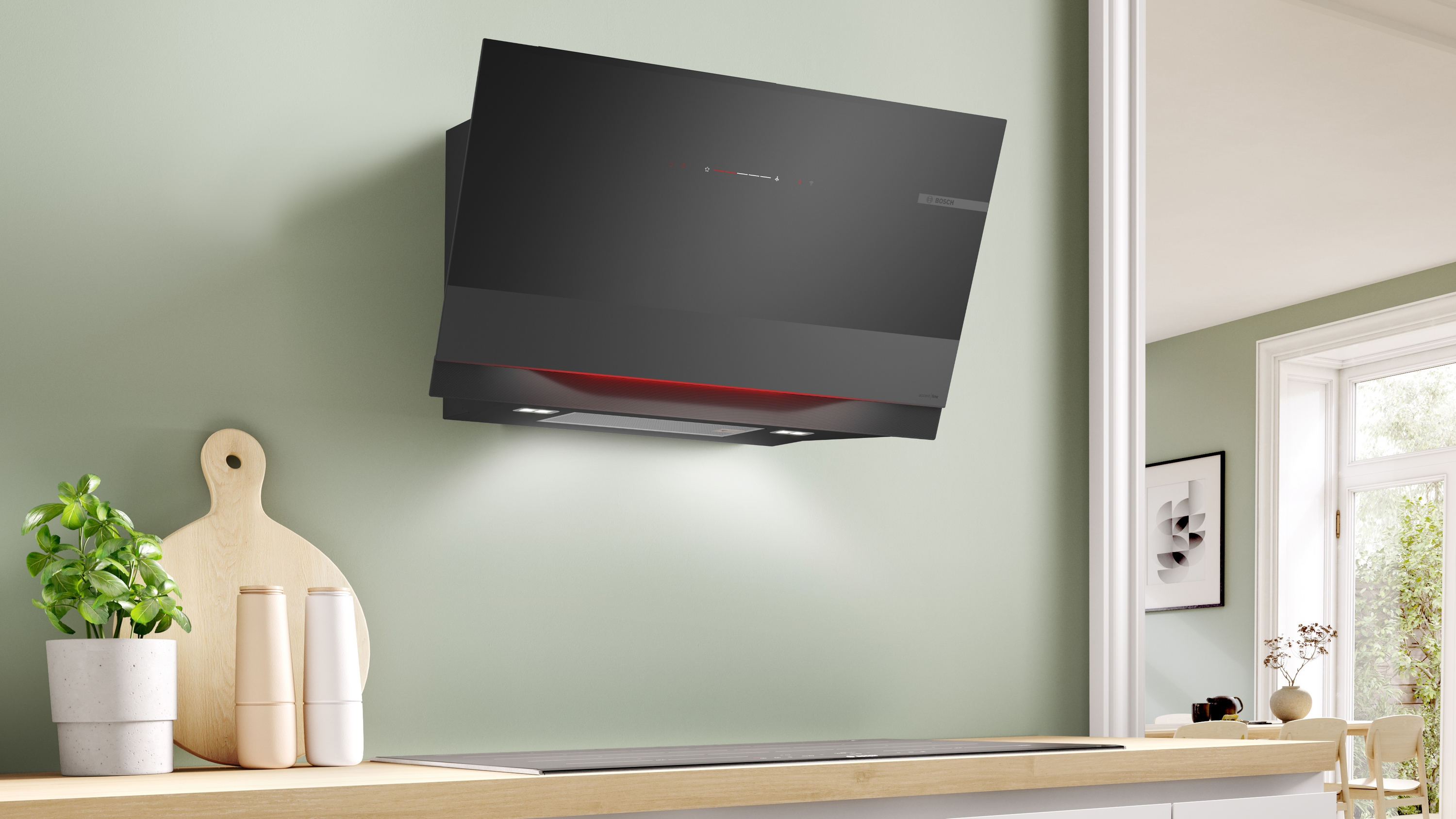 Series 8, wall-mounted cooker hood, 90 cm, clear glass black printed, DWK91LT65