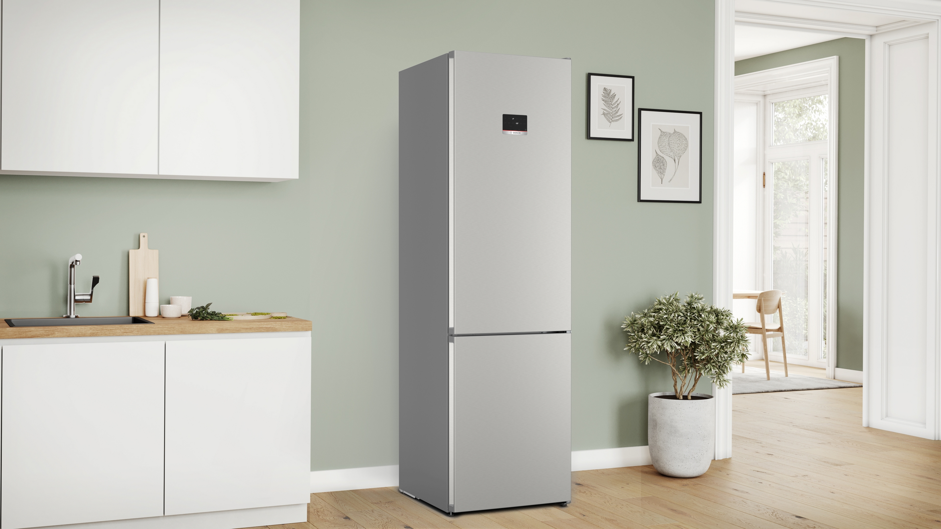 Series 6, free-standing fridge-freezer with freezer at bottom, 203 x 60 cm, Stainless steel (with anti-fingerprint), KGN394ICF