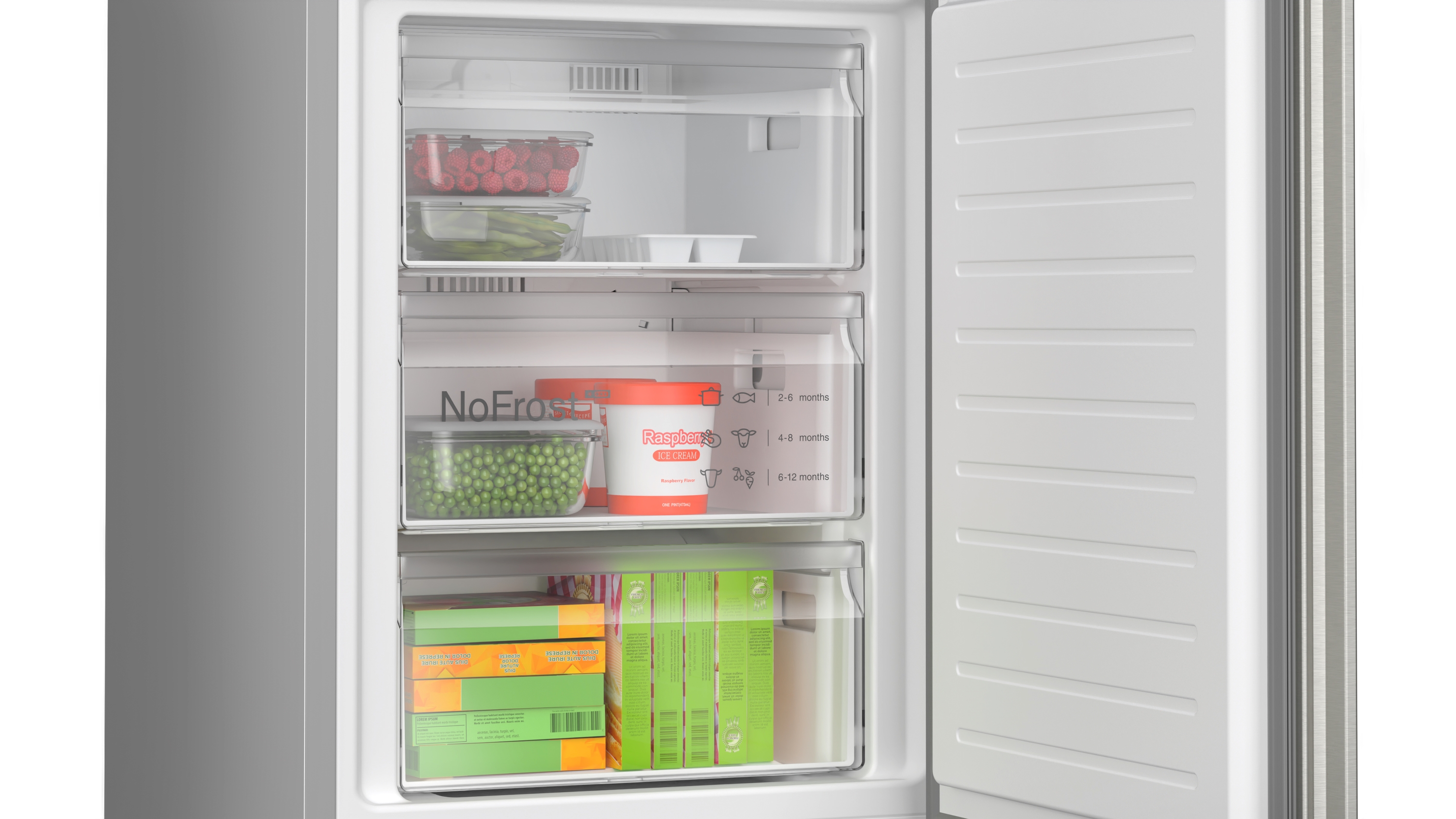 Series 6, free-standing fridge-freezer with freezer at bottom, 203 x 60 cm, Stainless steel (with anti-fingerprint), KGN394ICF