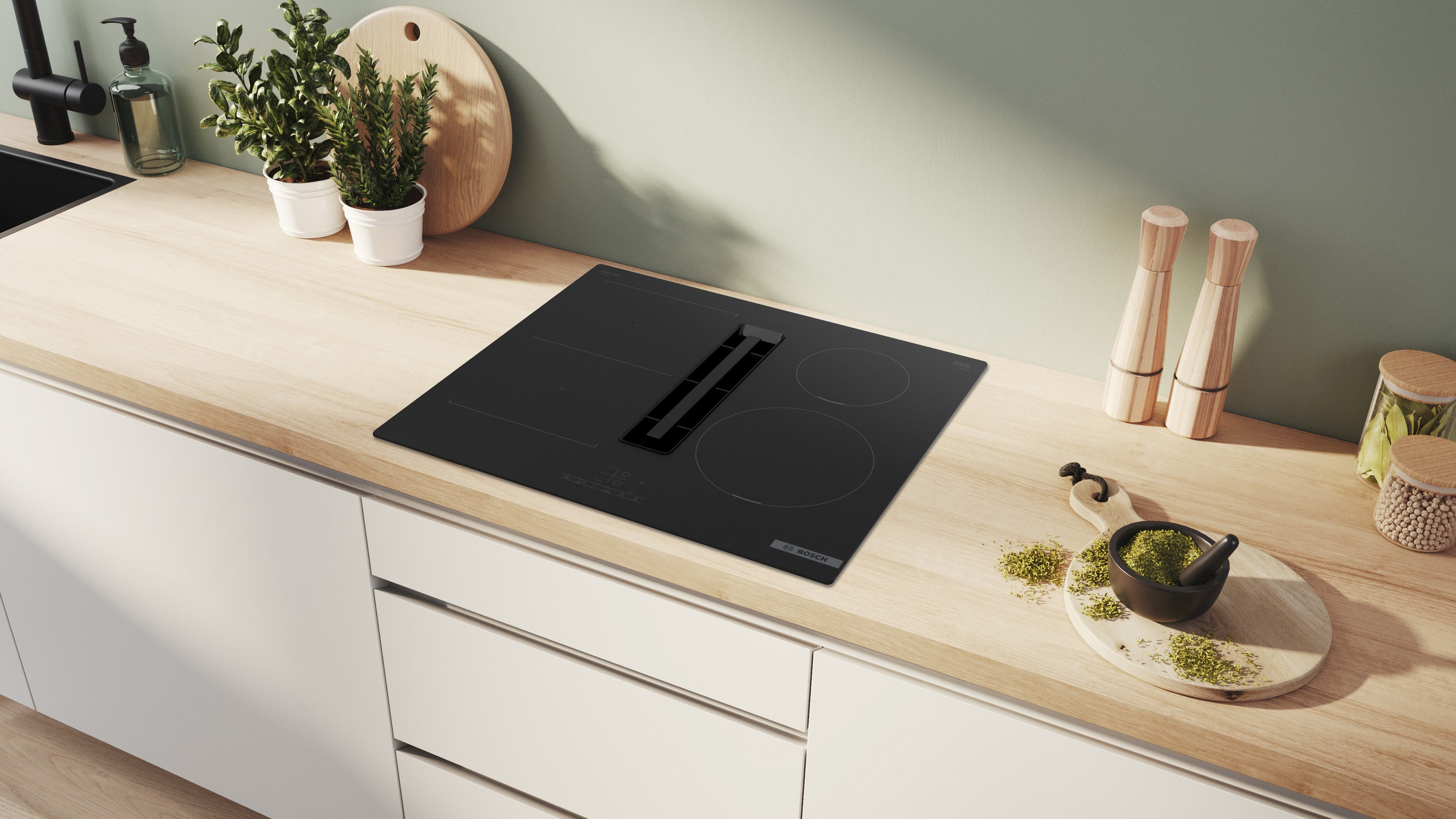 Series 4, Induction hob with integrated ventilation system, 60 cm, surface mount without frame, PVS611B16E