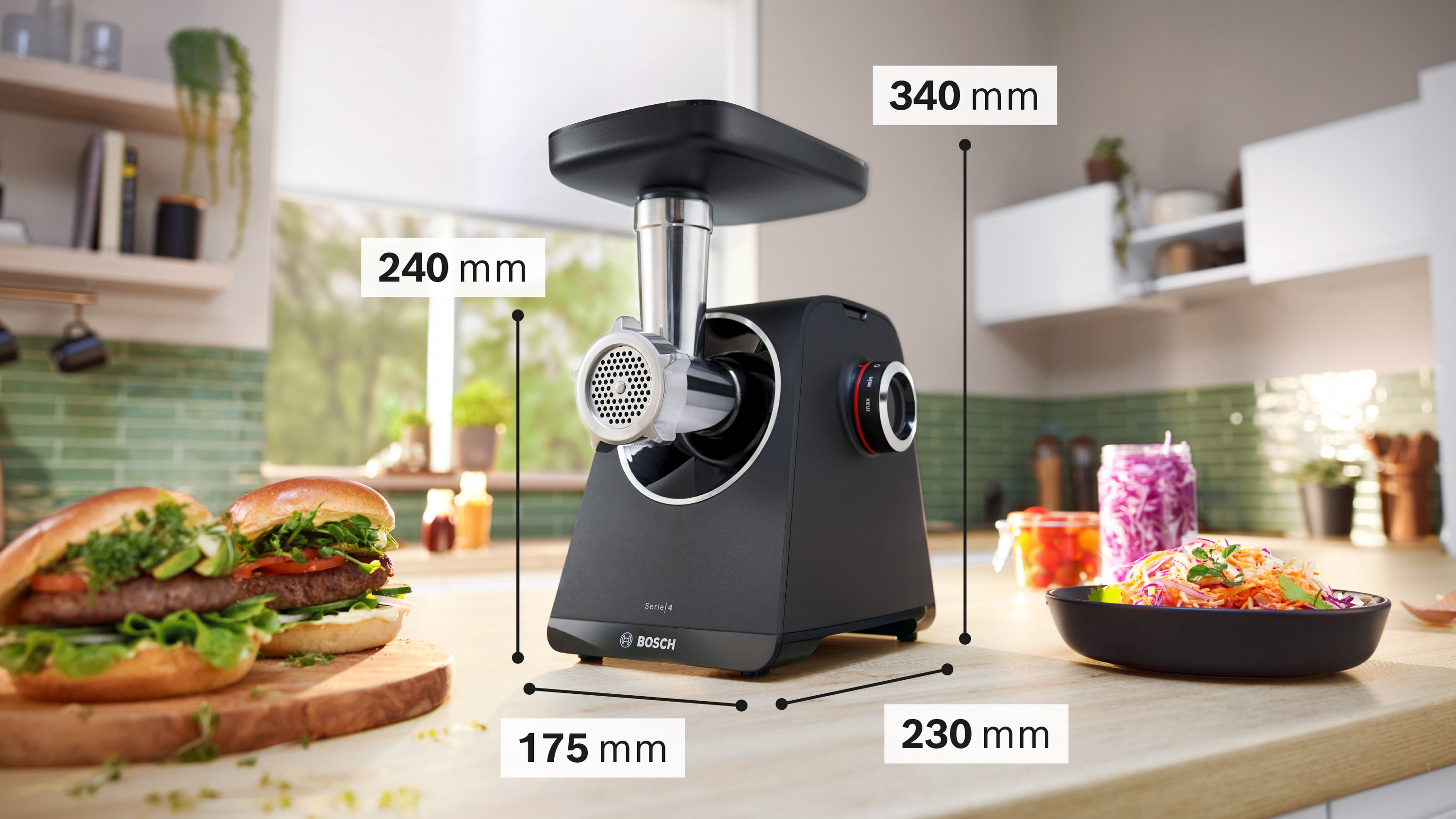 Series 4, Food mincer, MultiPower Series 4, 1900 W, Black, Black, MFWS440B