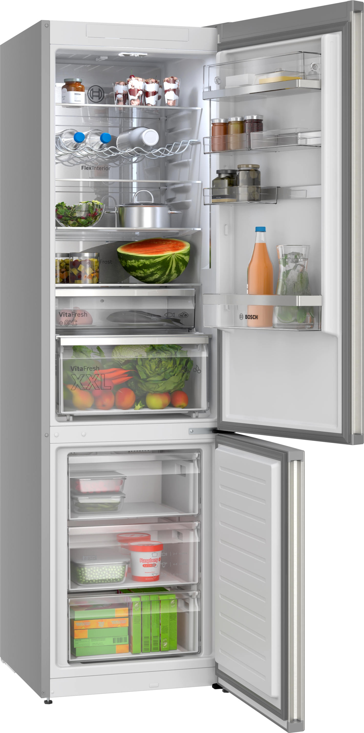 Series 6, free-standing fridge-freezer with freezer at bottom, 203 x 60 cm, Stainless steel (with anti-fingerprint), KGN394ICF
