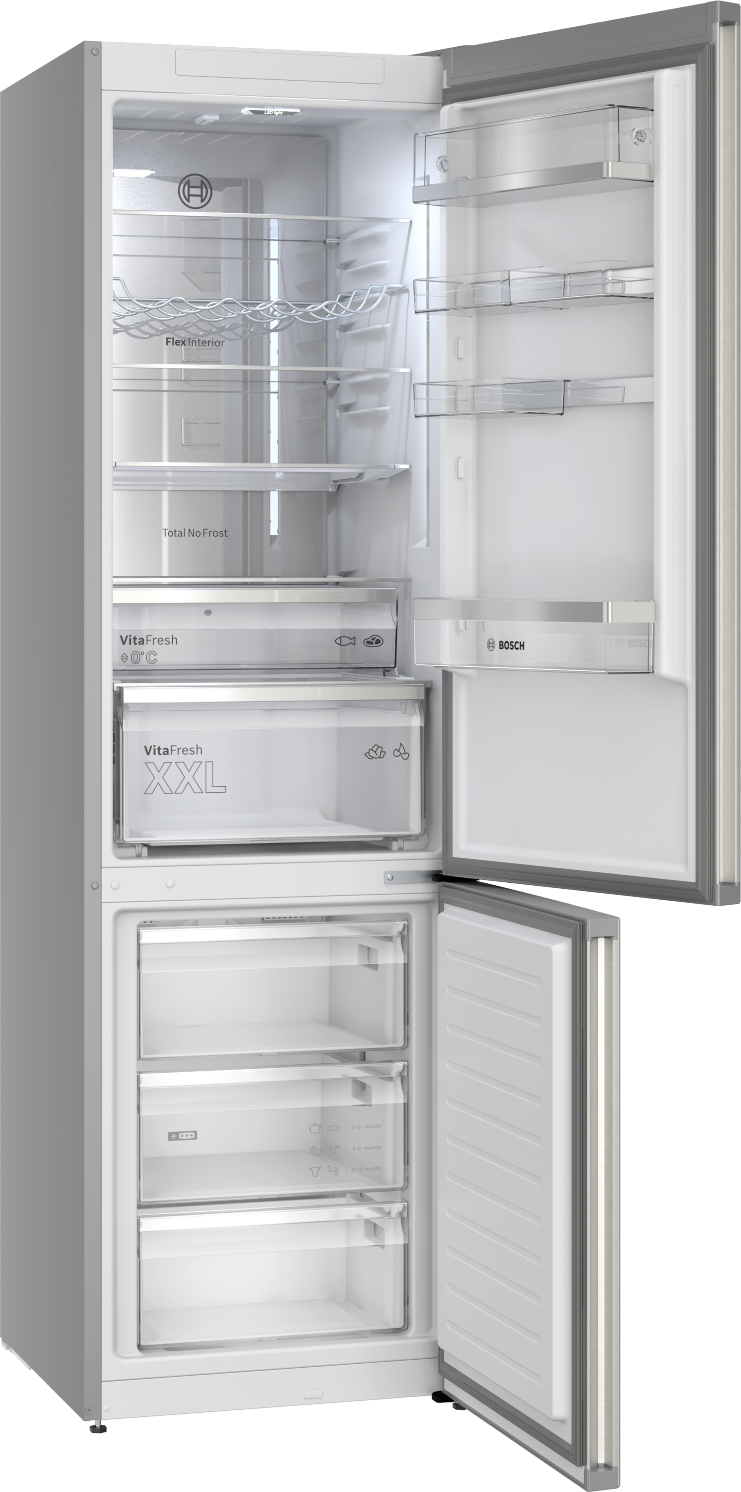 Series 6, free-standing fridge-freezer with freezer at bottom, 203 x 60 cm, Stainless steel (with anti-fingerprint), KGN394ICF