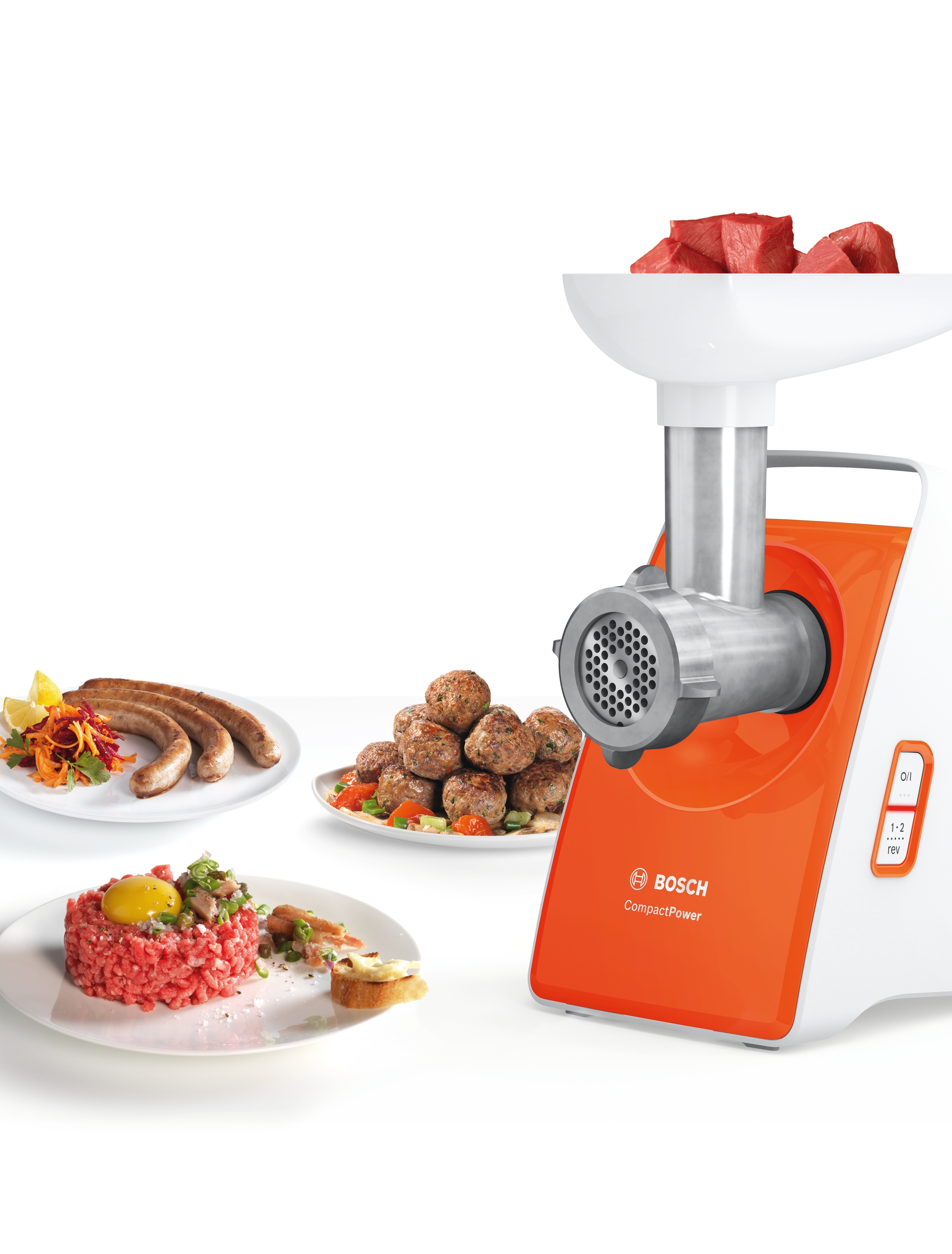 Mašina za mlevenje mesa, CompactPower, 1600 W, Bela, Svetlo narandžasta, MFW3630I