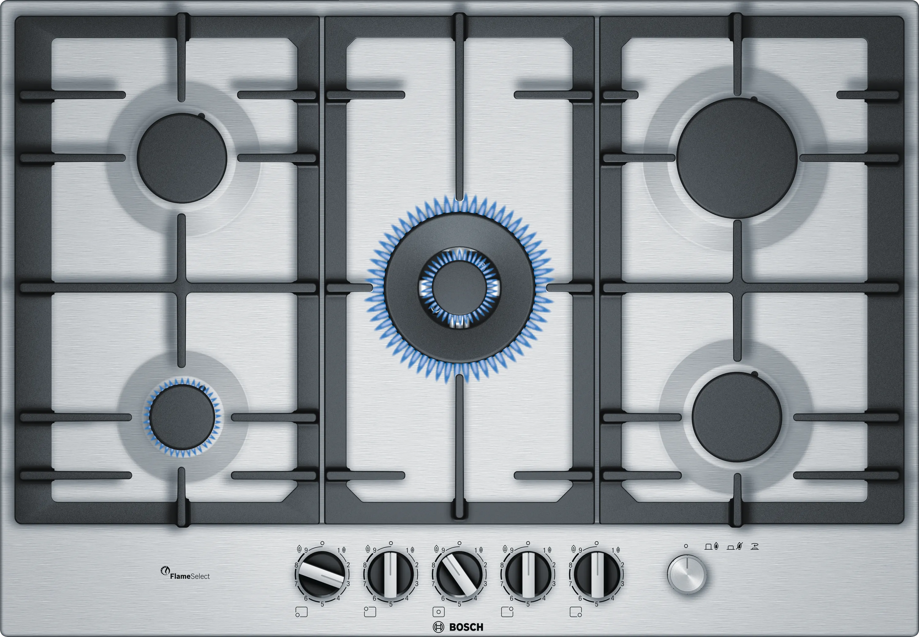 Series 6, Gas hob, 75 cm, Stainless steel, PCQ7A5M90