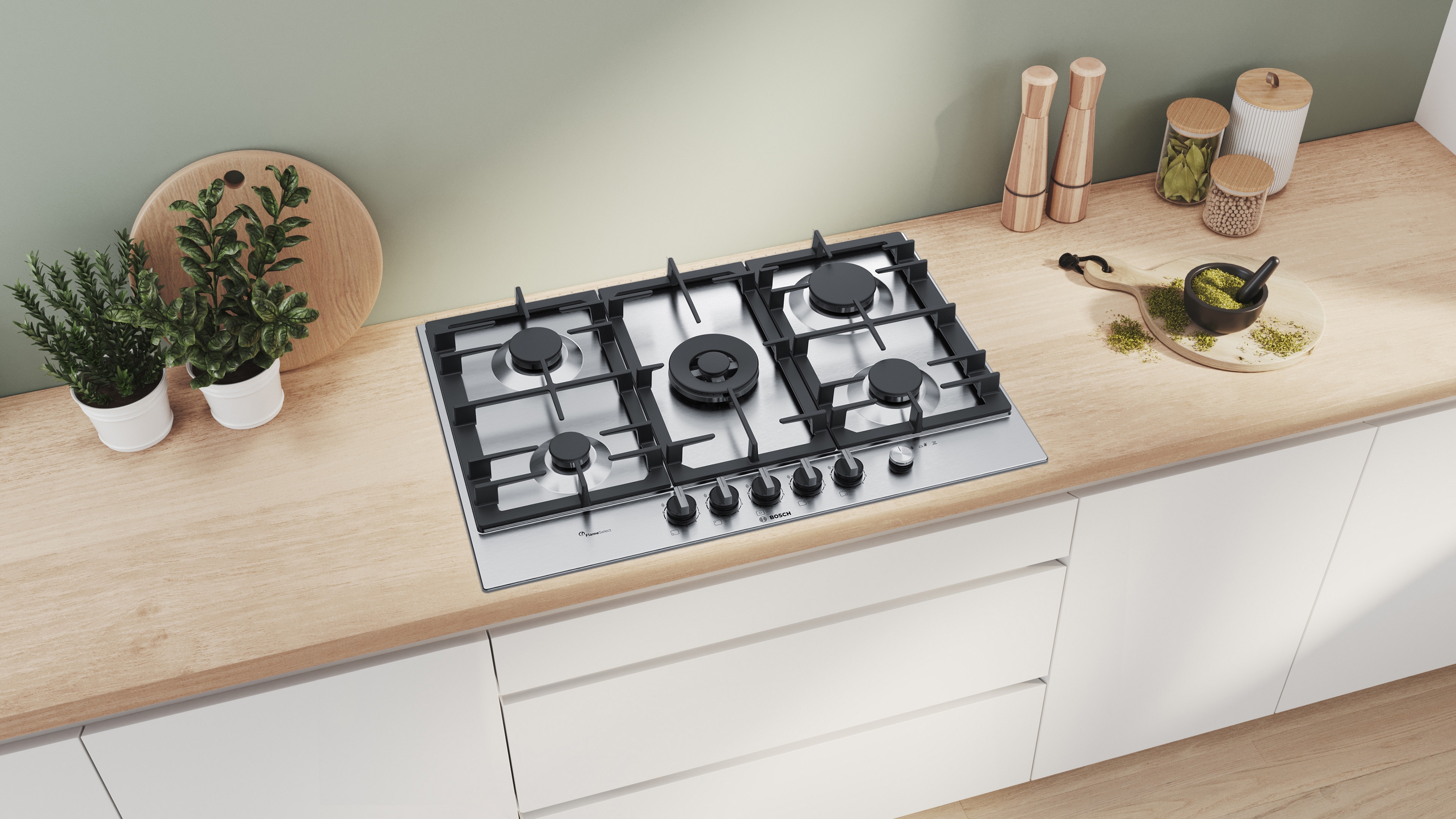 Series 6, Gas hob, 75 cm, Stainless steel, PCQ7A5M90