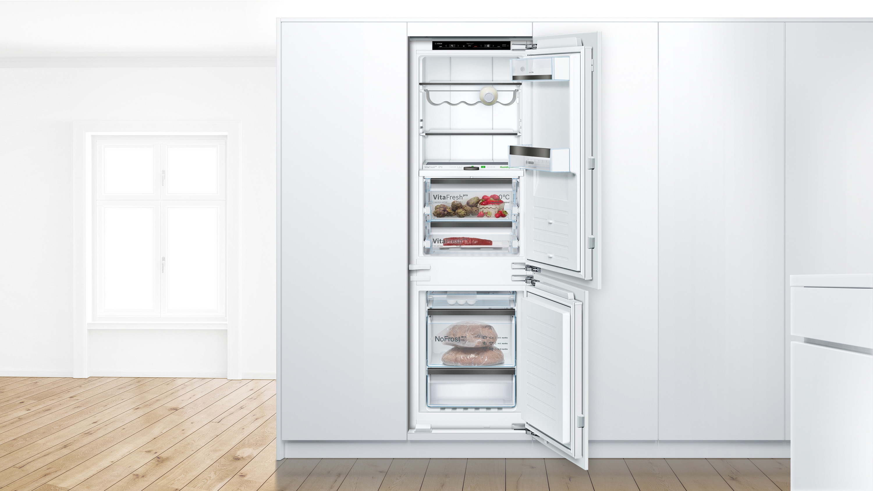 Series 8, built-in fridge-freezer with freezer at bottom, 177.2 x 55.8 cm, soft close flat hinge, KIF86HDD0
