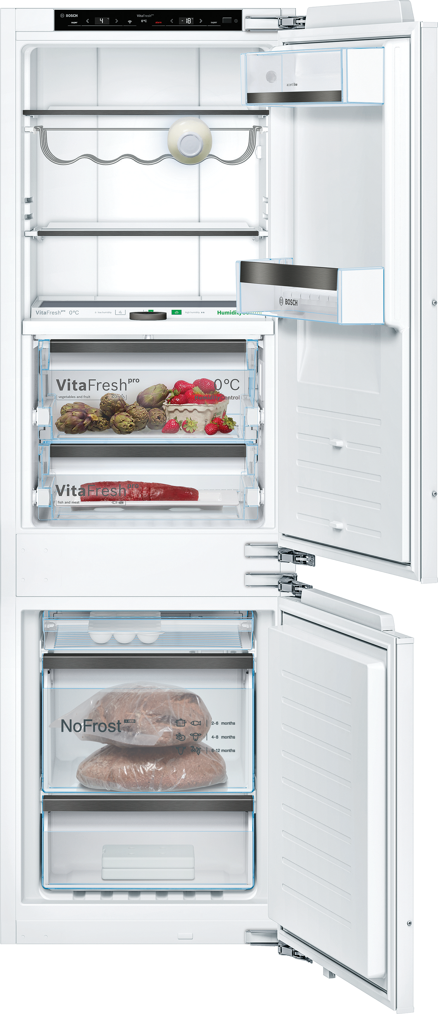 Series 8, built-in fridge-freezer with freezer at bottom, 177.2 x 55.8 cm, soft close flat hinge, KIF86HDD0