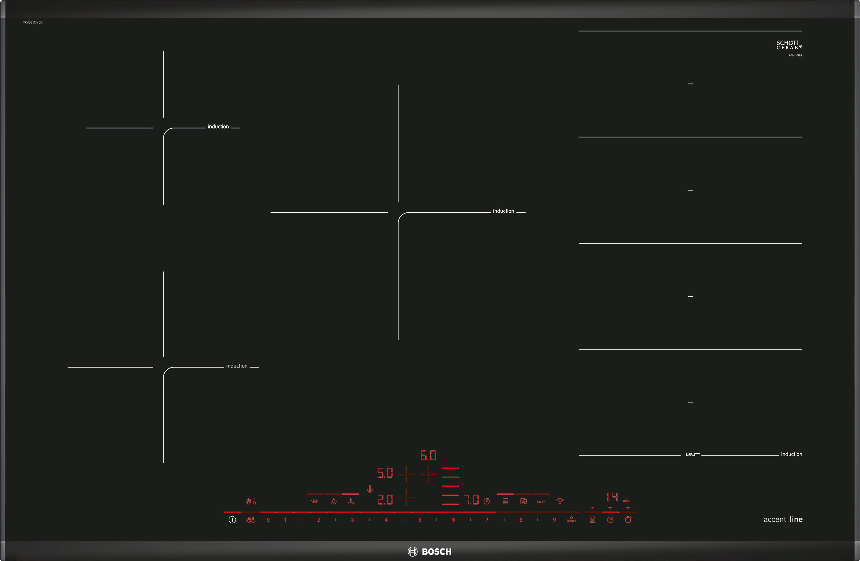 Series 8, Flex induction hob, 80 cm, Black, surface mount with frame, PXV895DV5E